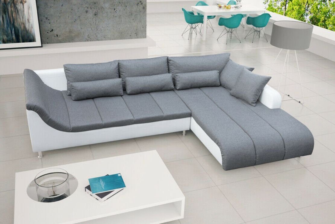JVmoebel Ecksofa, Sofa Designer Garnitur Ecksofa Couch Polster Ecke Sofas Textil Grau/Weiß