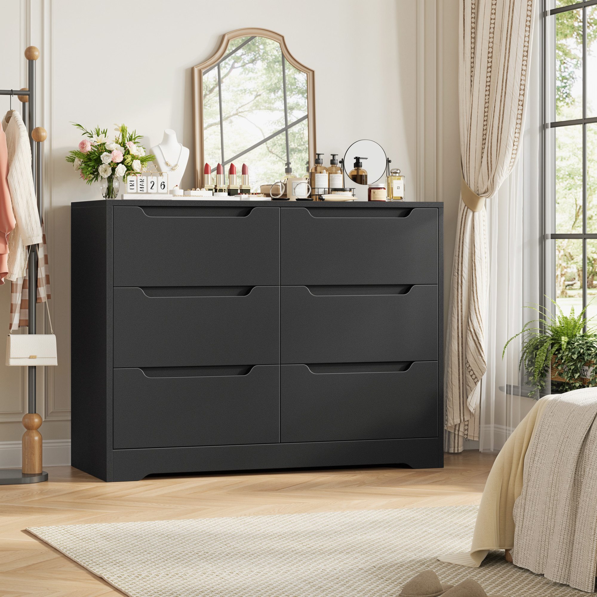 HOMECHO Kommode, Sideboard mit 6 Schubladen, Mehrzweckschrank aus Holz