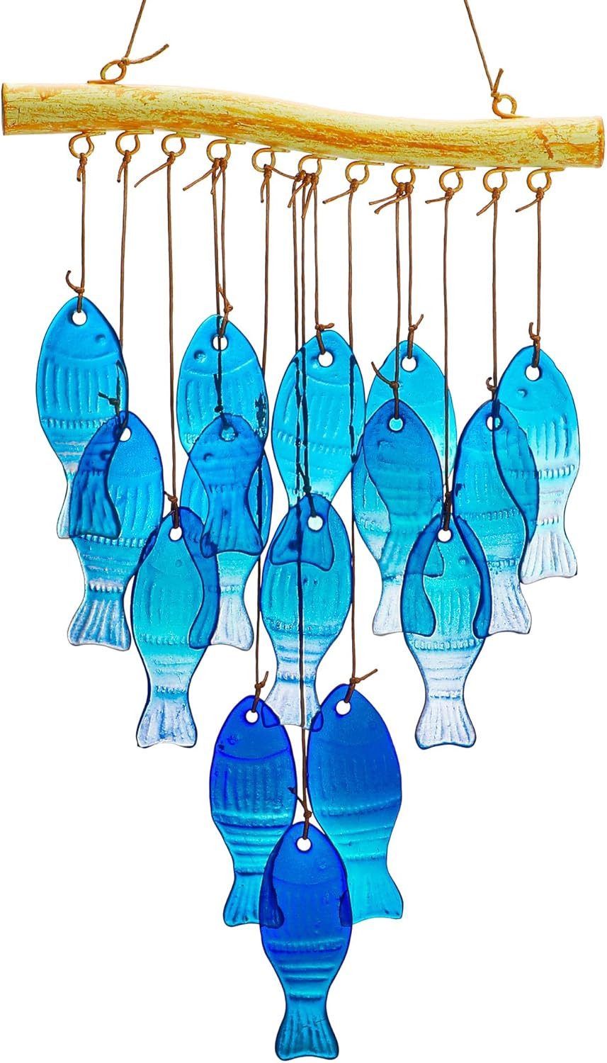 BlingBin Windspiel 23" Blaue Glas Вітряні куранти Handgefertigte Fisch Вітряні куранти (1 Set, 1 St., 58 x 19,5 cm), für Außenbereich, Strandparty und Hochzeitsdekoration
