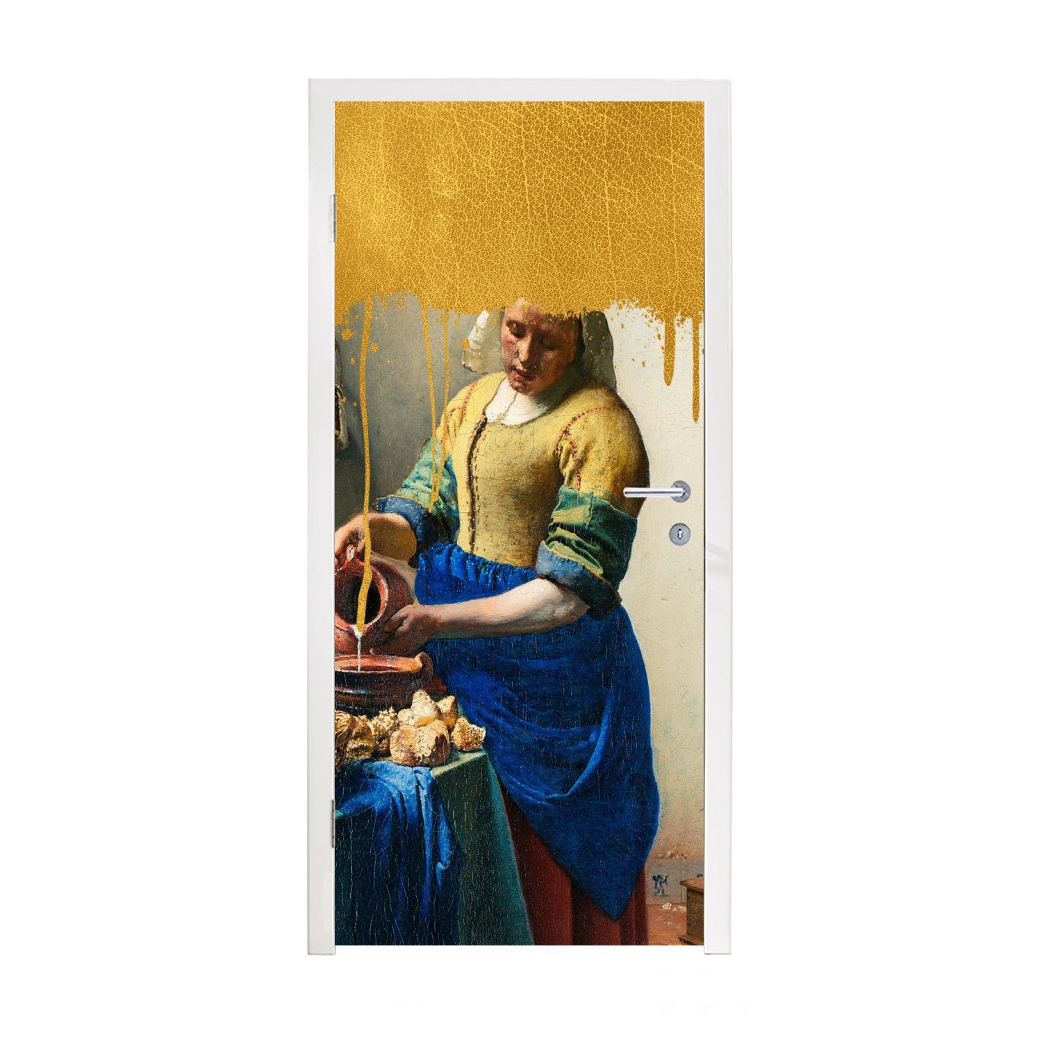 MuchoWow Türtapete Milchmädchen - Gold - Alte Meister, Matt, bedruckt, (1 St), Fototapete für Tür, Türaufkleber, 75x205 cm