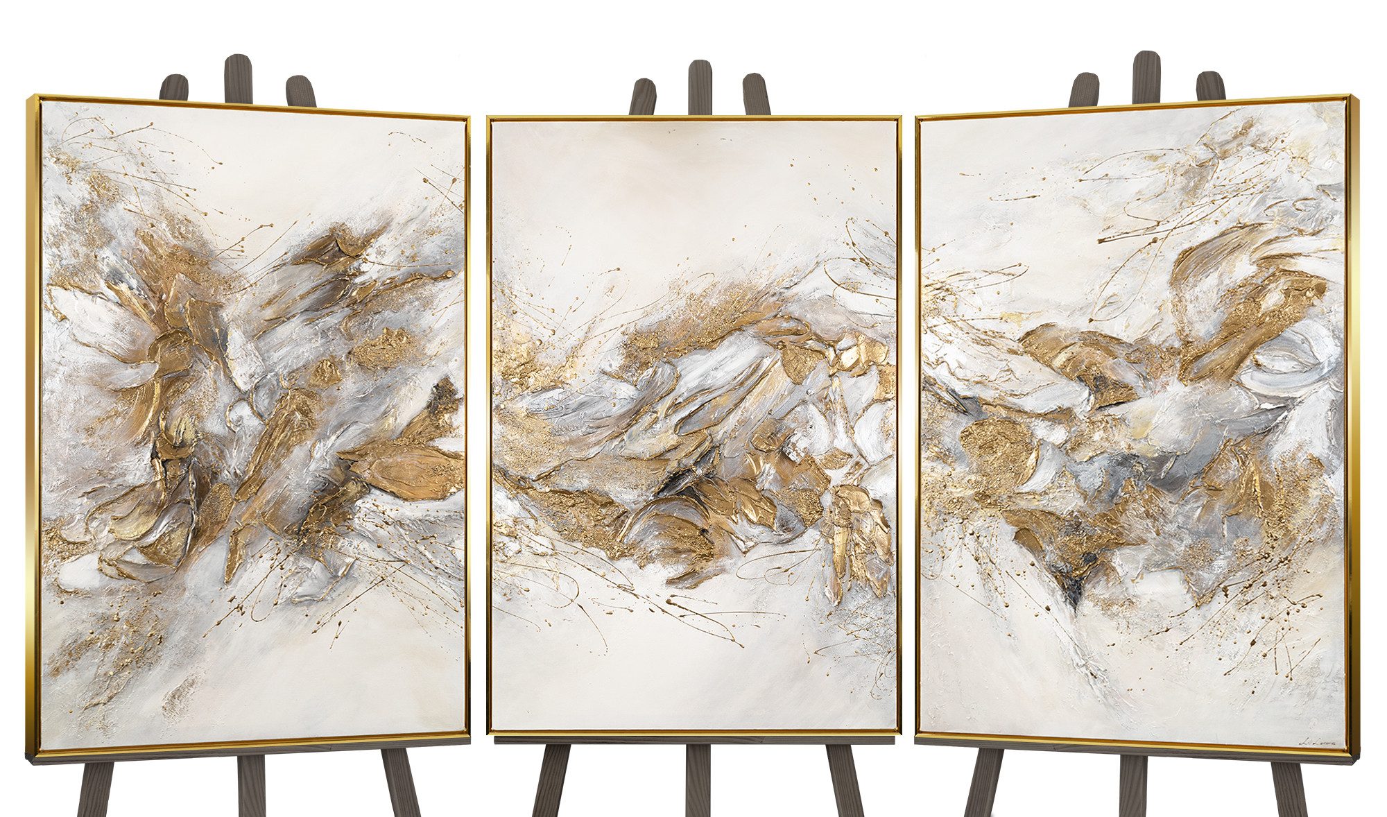 YS-Art Gemälde Funkelnde Schattierungen, Abstraktion, mehrteilige Abstraktion mit einem goldenen Rahmen