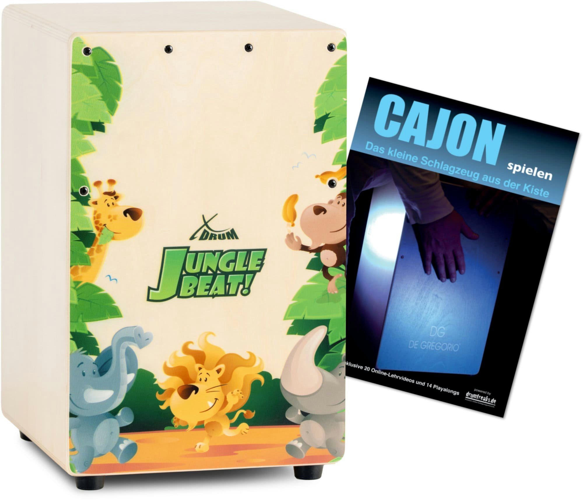 XDrum Cajon KC-37 Kinder-Cajon & Schule Set,Snare-Effekt durch stimmbare Gitarrensaiten, Inkl. Innensechskantschlüssel, Kleine Cajon speziell für Kinder - Nur 36 cm hoch