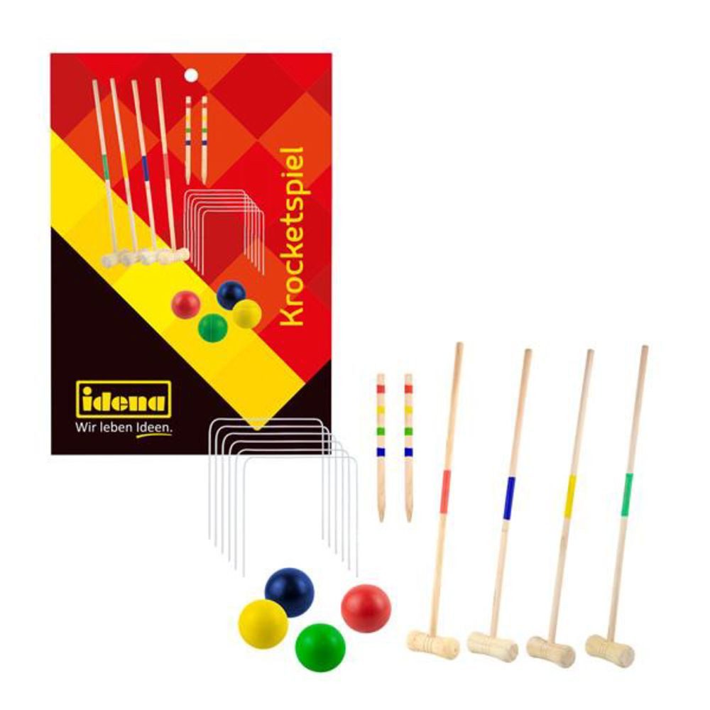 Idena Spielzeug-Gartenset 40609 Krocketspiel Holz, mit 4 Schläger 52 cm Outdoorspiel Garten Freizeitspiel
