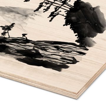 Posterlounge Holzbild Péchane, Heiliger Berg, Wohnzimmer Feng Shui Illustration