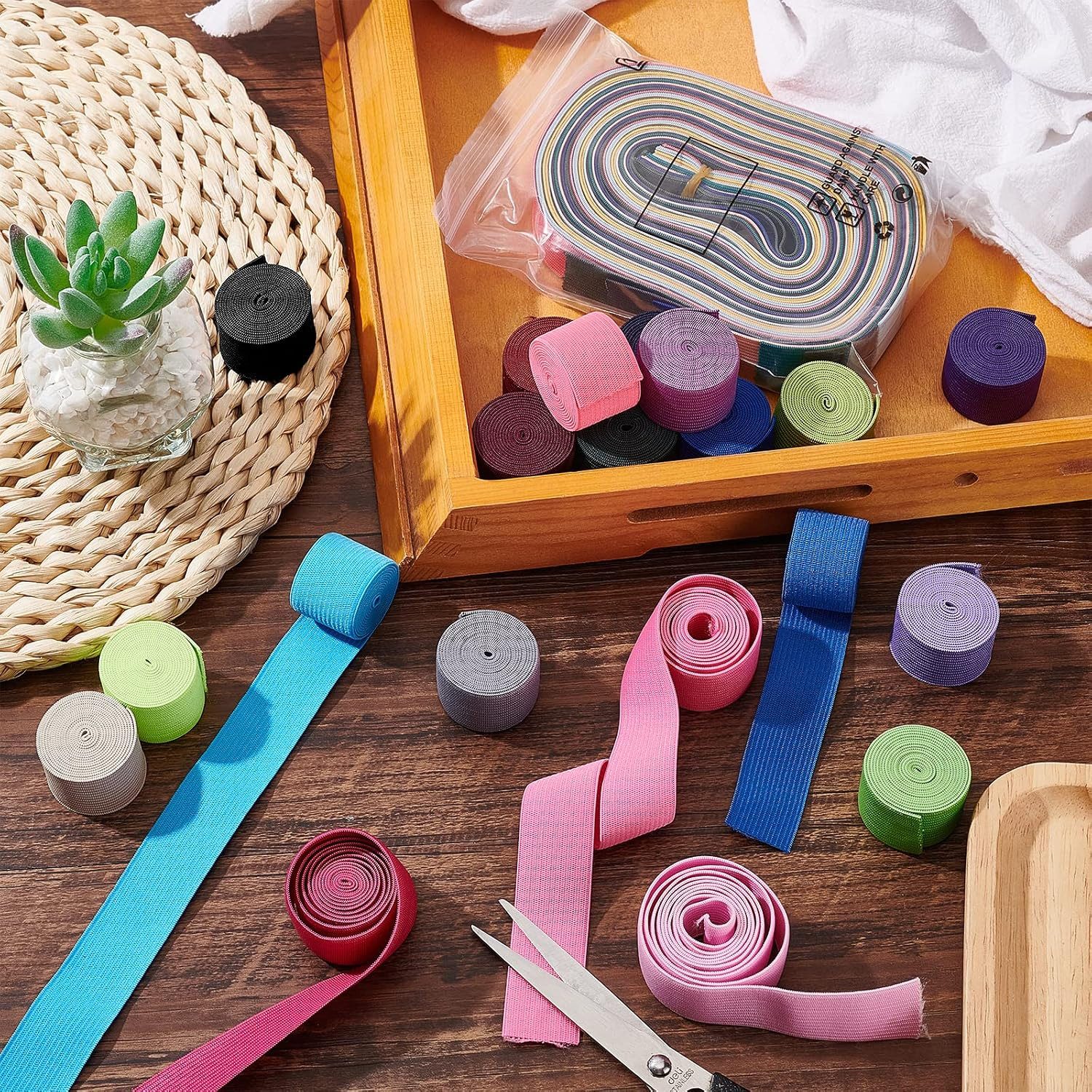 Benecreat Gummiband 34er Pack Gummiband 25 mm breit, 34 m elastisches Nähband in 34 Farben, 34 Farben, 25 mm breit, elastisch, dehnbar und vielseitig einsetzbar – Bild 3 von 5