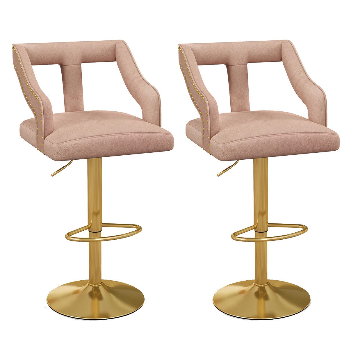 COSTWAY Высокие табуреты (2er Set), drehbare Barstühle 63-85 höhenverstellbar, Samt mit Fußstütze