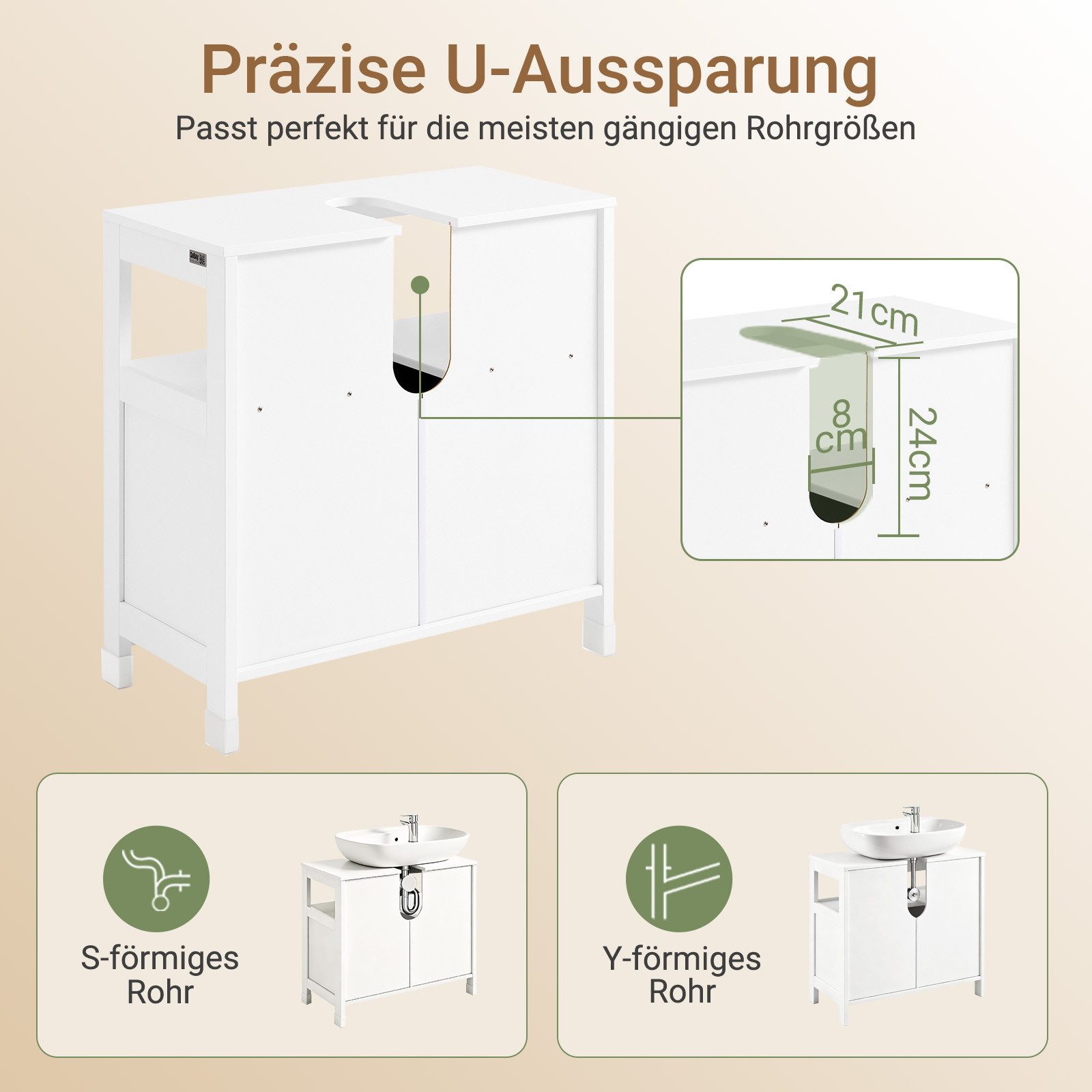 SoBuy Waschbeckenunterschrank FRG128 Badezimmerschrank mit 2 Türen, Unterschrank Waschtisch, freistehend