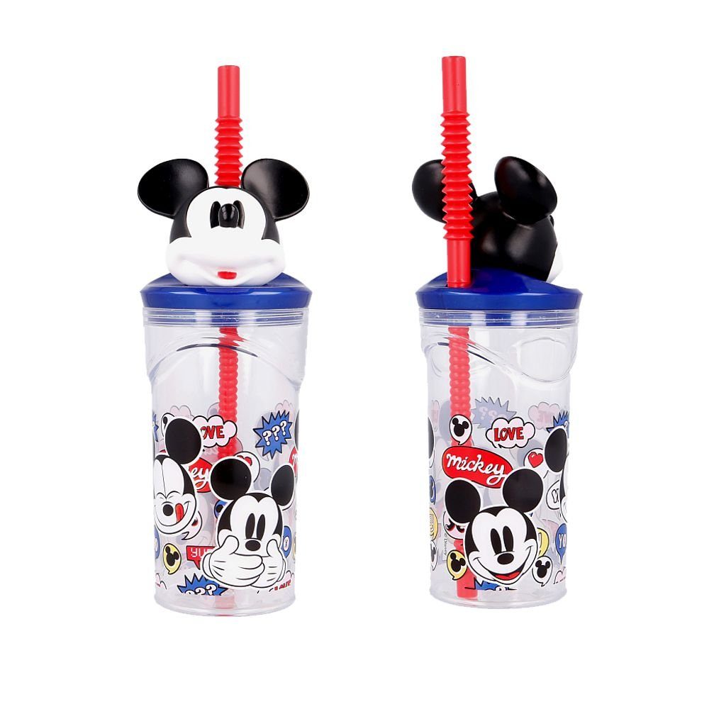 Mickey ml Strohhalm, Mickey 3D-Figur Kunststoff Kindergeschirr-Set 360 Mouse Micky Maus & Mouse Trink-Becher Disney