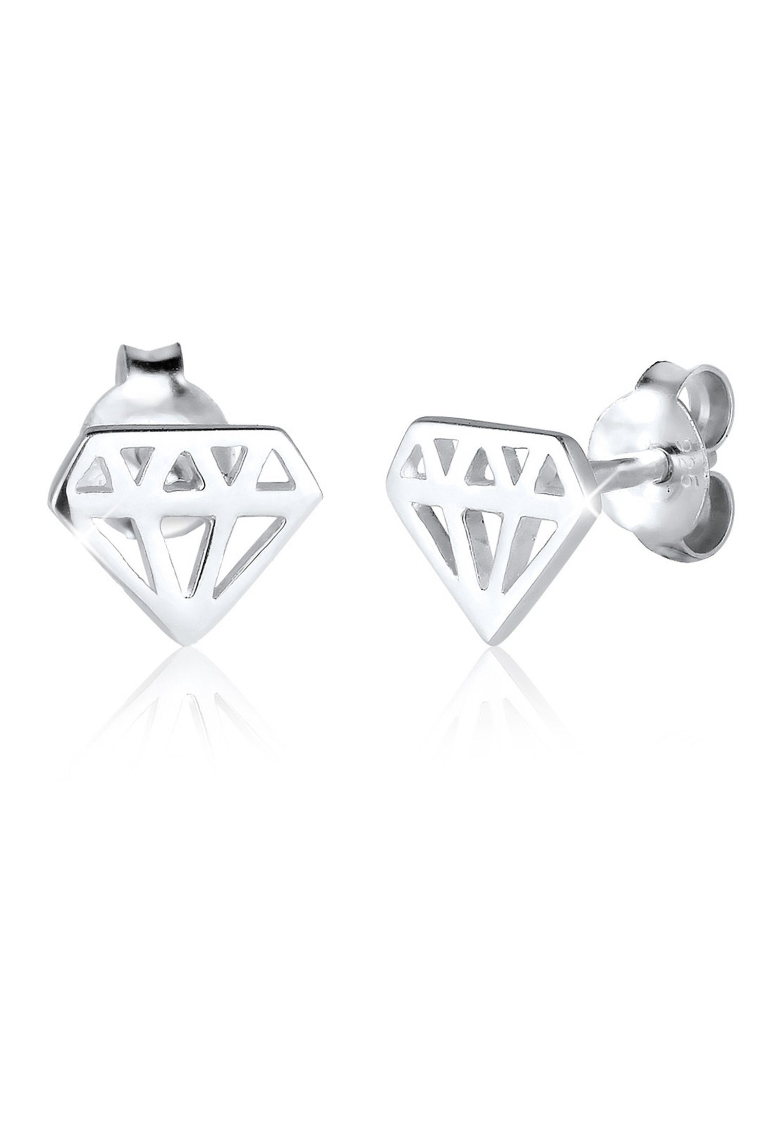 Elli Paar Ohrstecker Diamant-Form Cut-Out Trend Filigran 925 Silber, Diamant