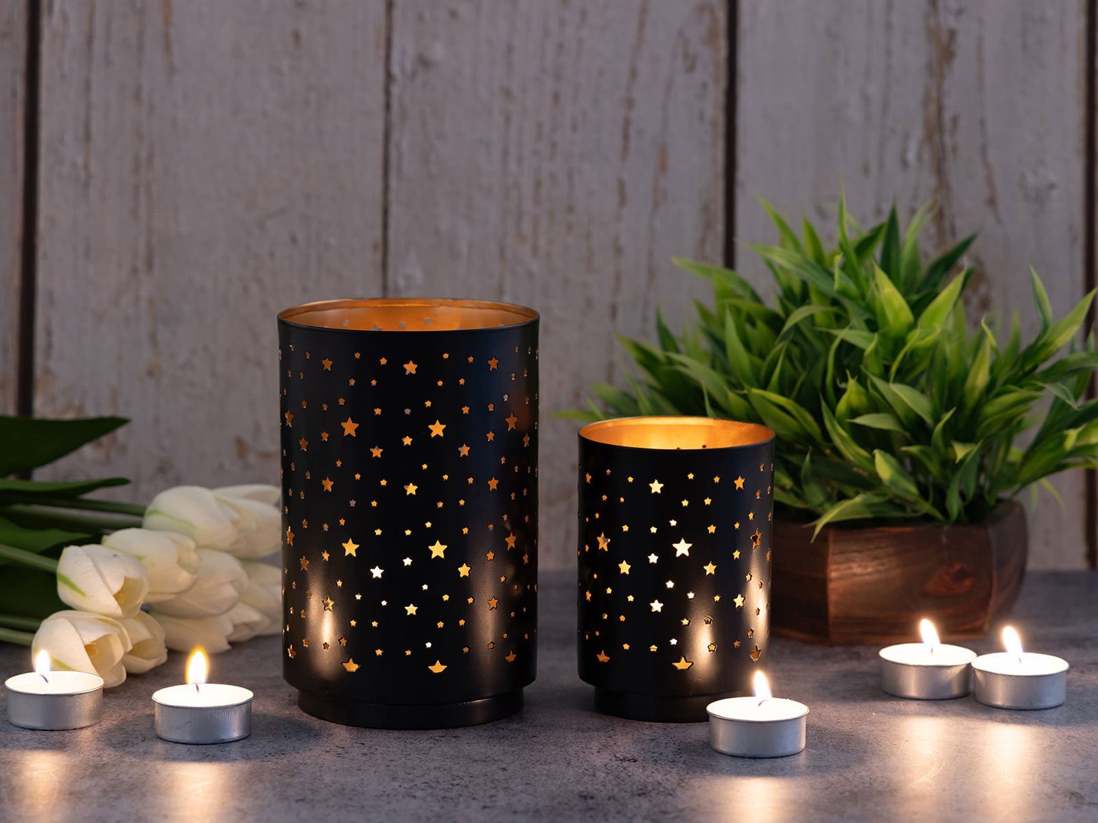 Sternenhimmel Set Kerzenständer 2er schwarz Kerzenhalter gold Casamia Kerzenhalter
