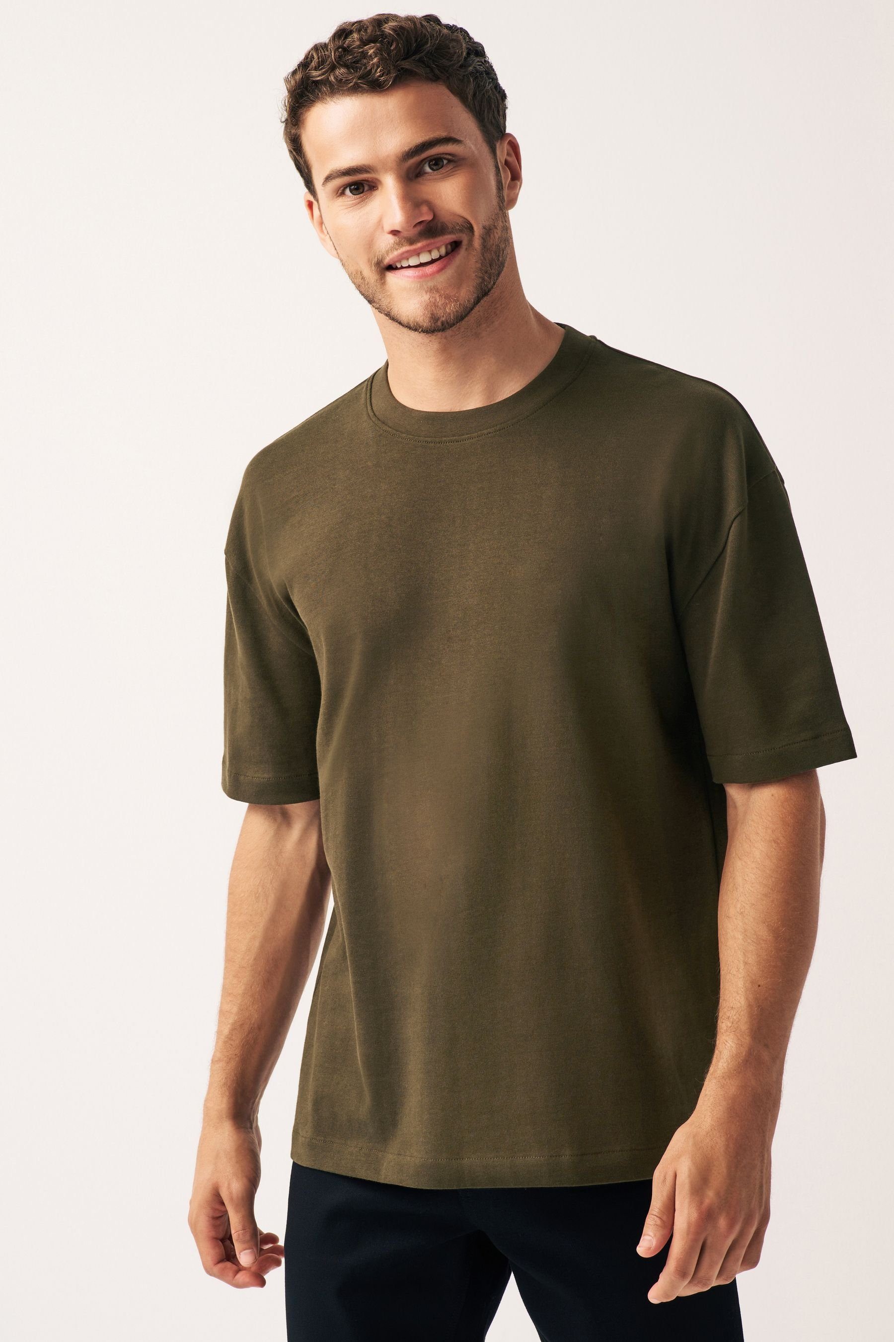 Stoff Green Next aus (1-tlg) T-Shirt schwerem Khaki T-Shirt