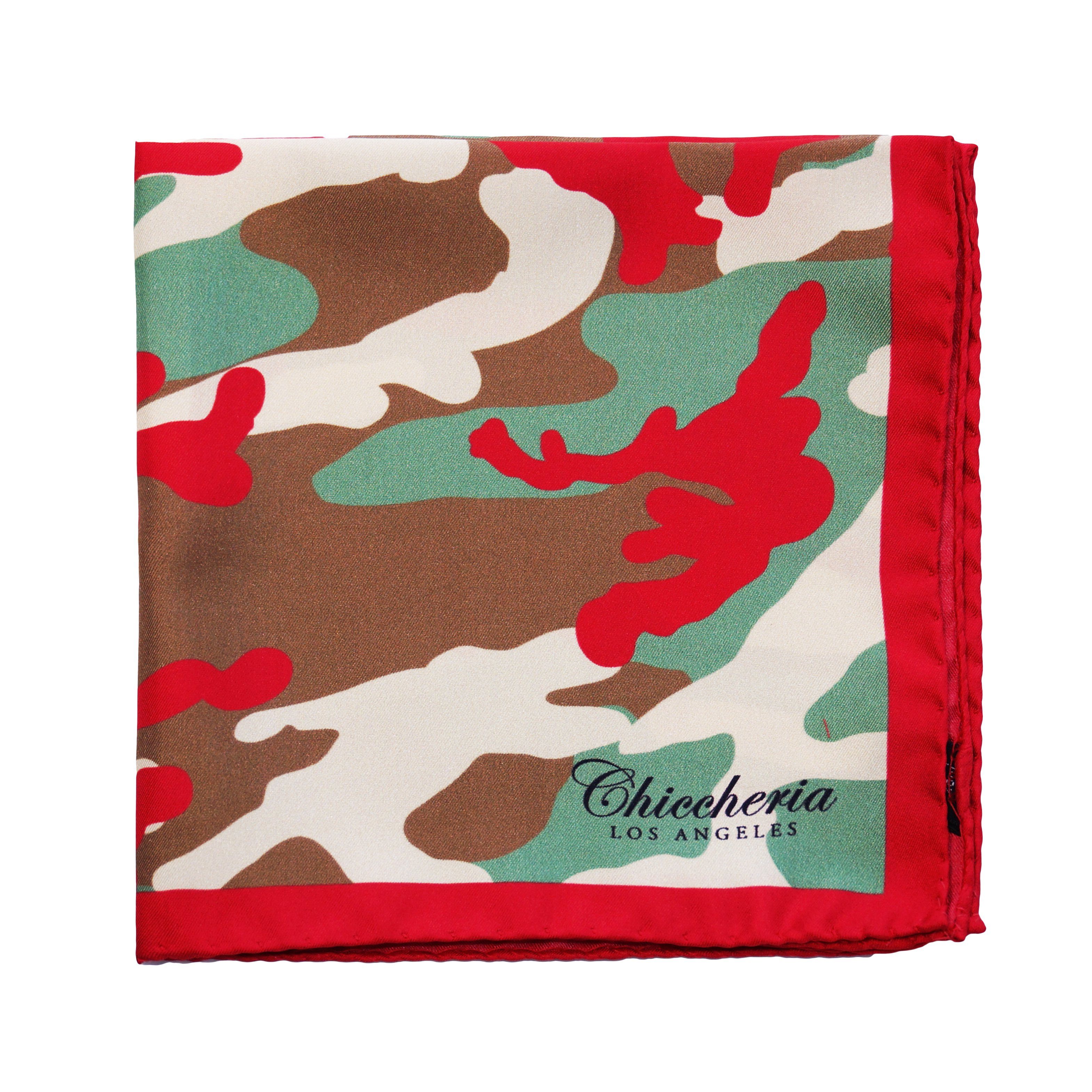 100% Camouflage, Made in Brand Einstecktuch Seide CAMO, Chiccheria Italy, Rot