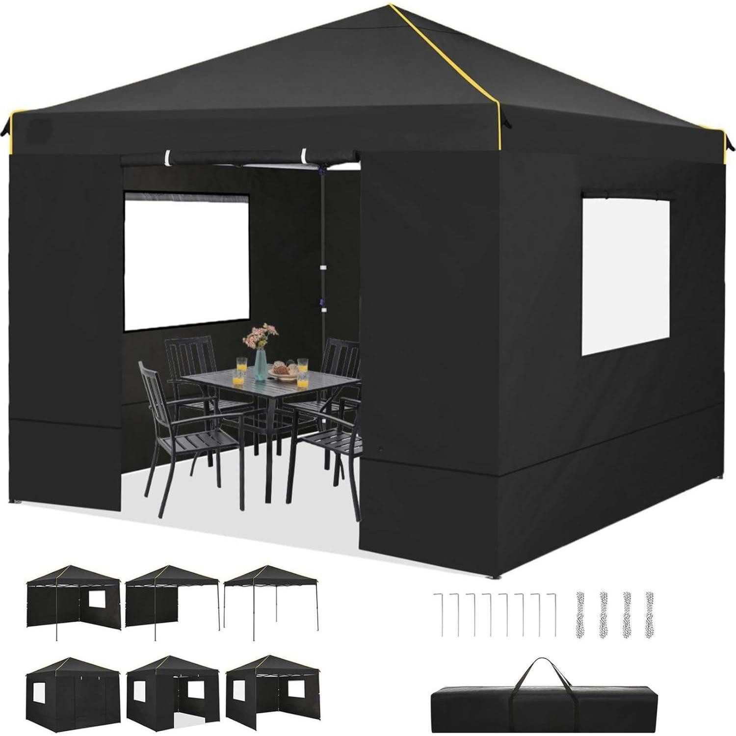 COBIZI Faltpavillon Faltpavillon 3x3m Wasserdicht Stabil mit Seitenwänden Schwarz