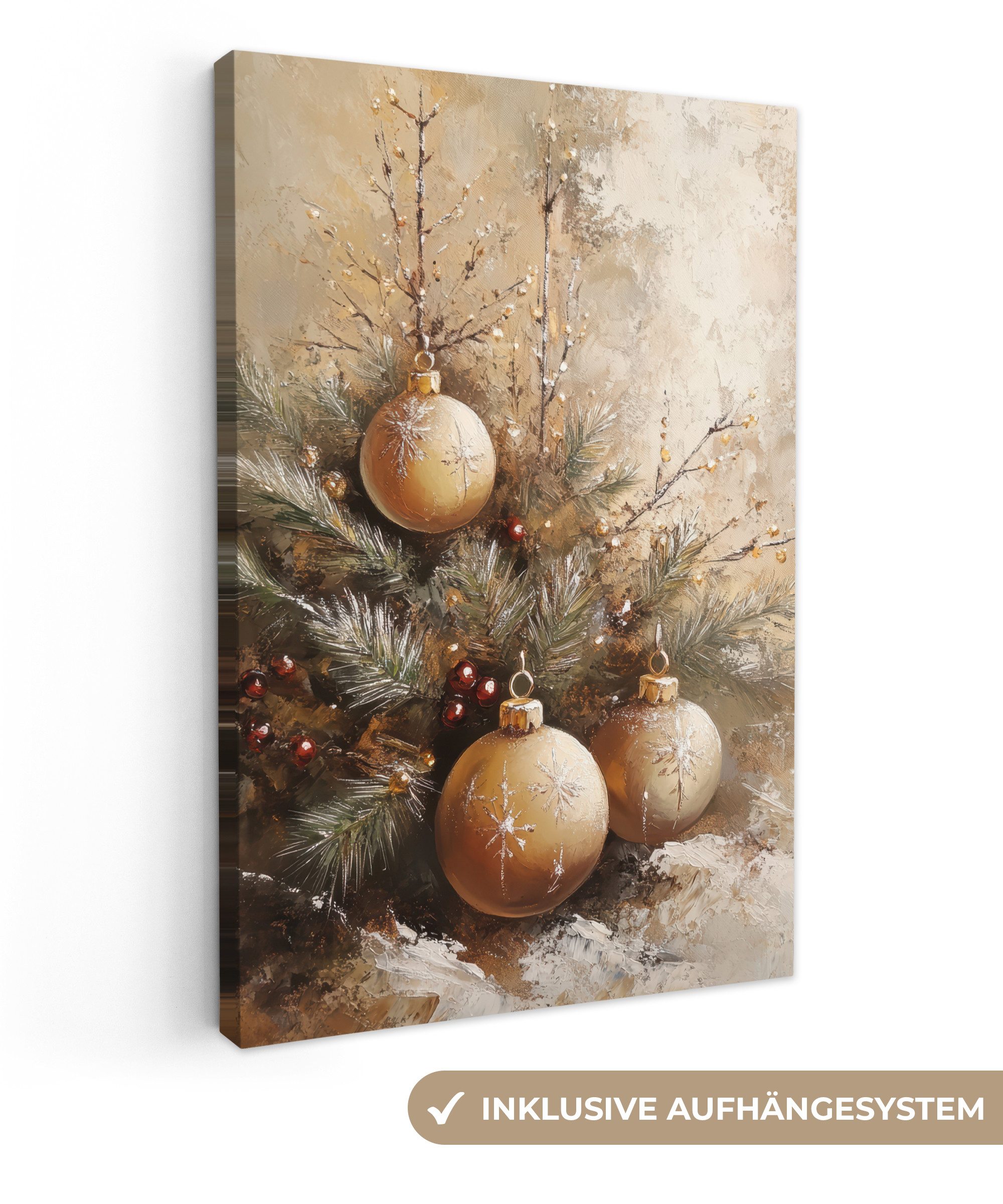 OneMillionCanvasses® Leinwandbild Weihnachten - Kugeln - Beige - Gold, Foto günstig online kaufen