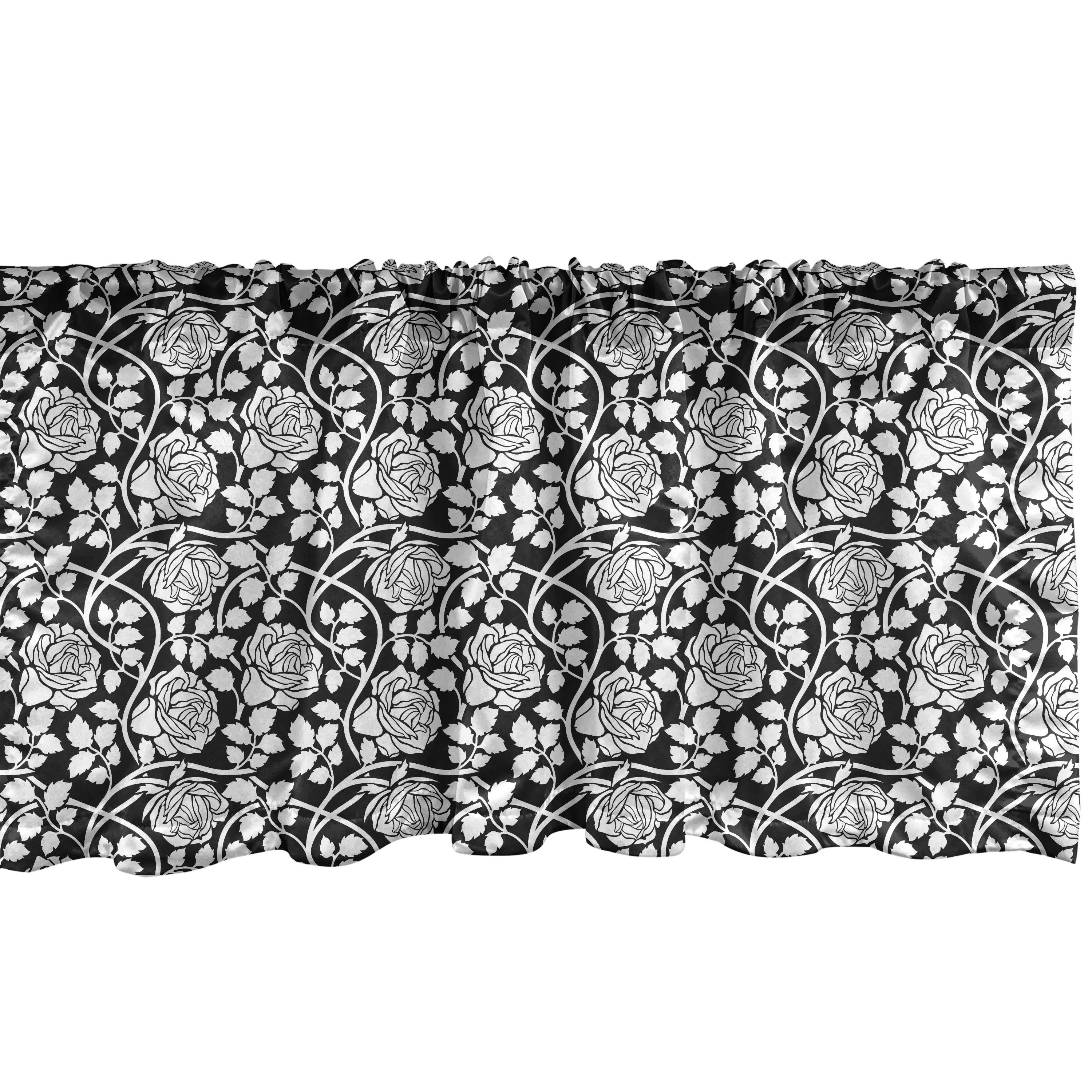 Scheibengardine Vorhang Volant für Küche Schlafzimmer Dekor mit Stangentasche, Abakuhaus, Microfaser, Rosen Verweben Rose Blumen Ivy