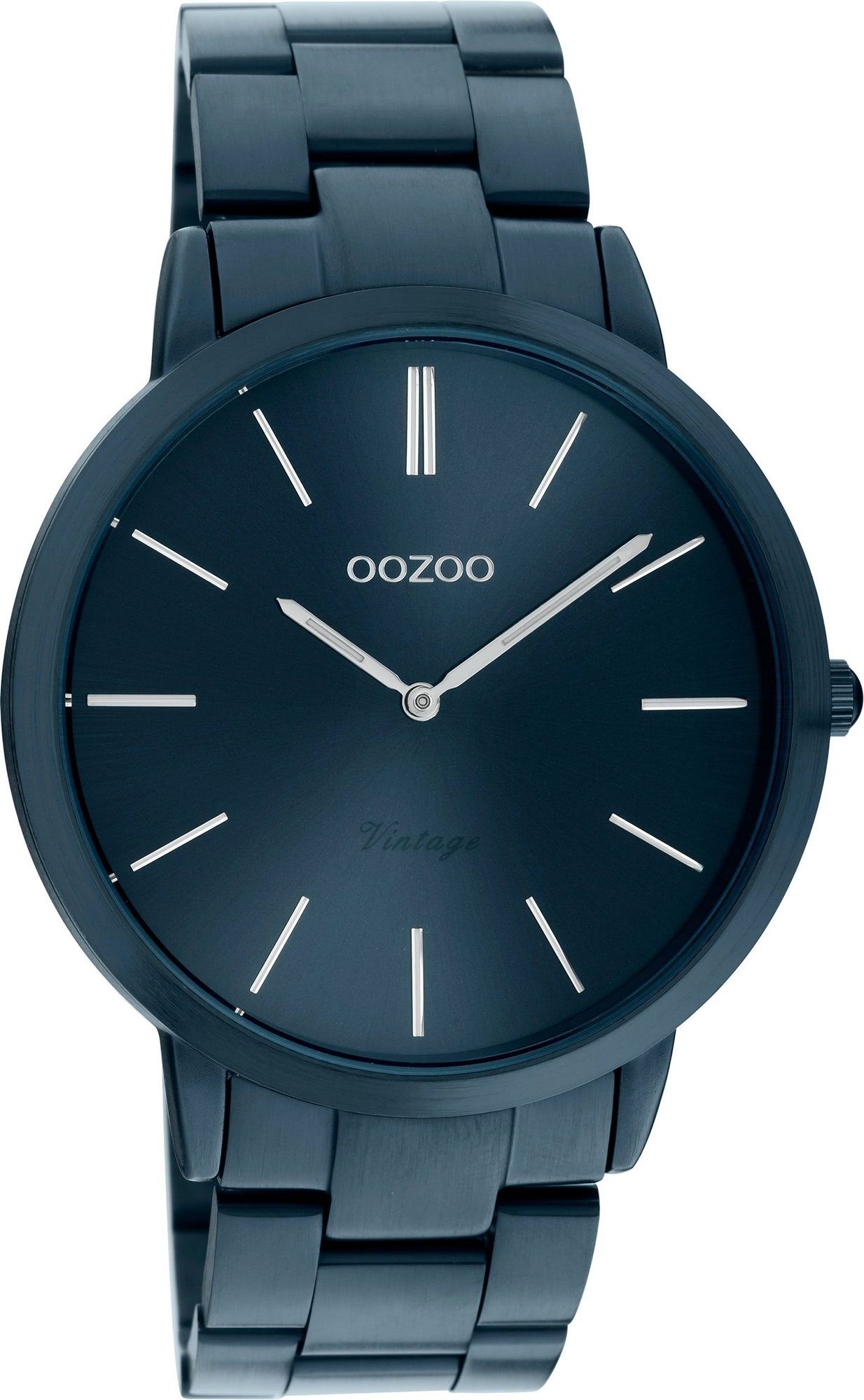 OOZOO Quarzuhr Oozoo Damen Armbanduhr Damenuhr mittel (ca. Fashion-Style Analog, blau 34mm) Edelstahlarmband, rund