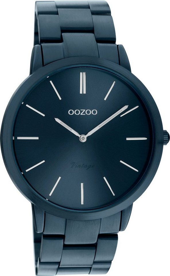 Edelstahlarmband, (ca. Oozoo Damen 34mm) mittel blau OOZOO Fashion-Style Armbanduhr rund, Analog, Damenuhr Quarzuhr