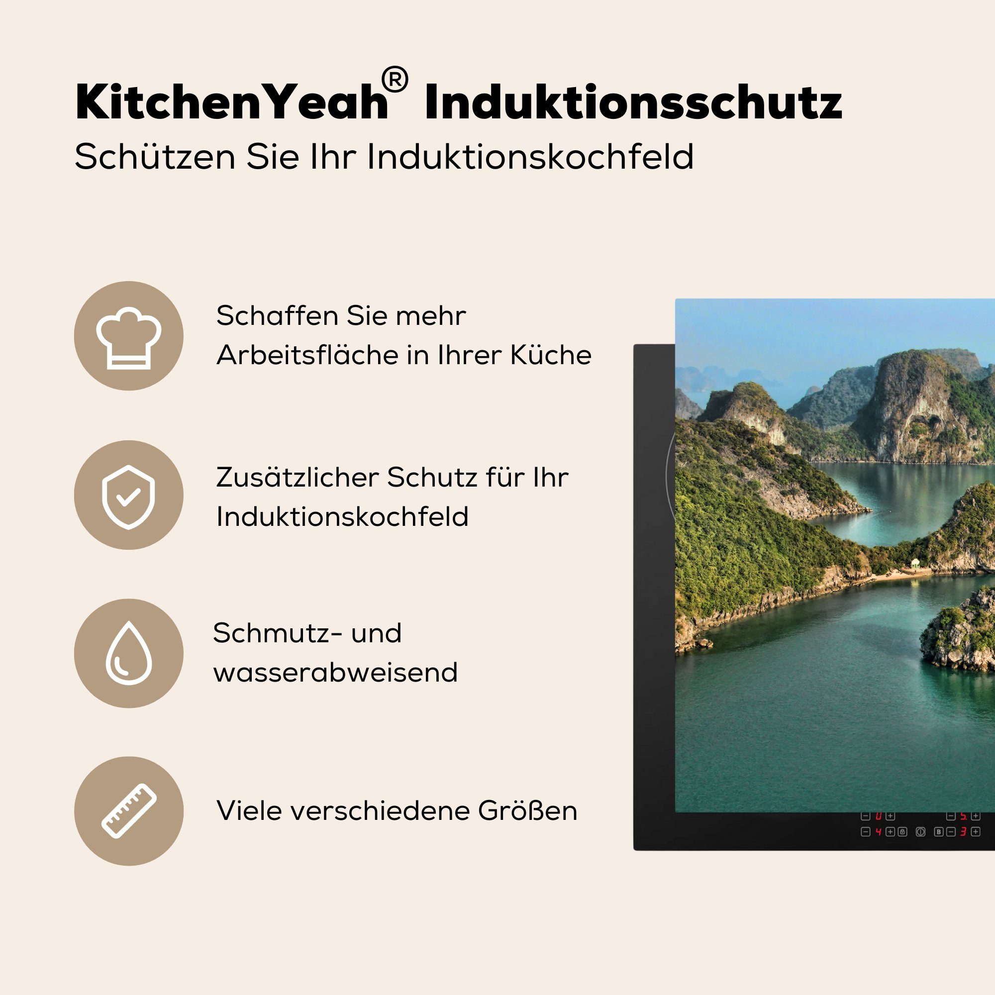 küche, Halong-Bucht, die Vinyl, Induktionskochfeld cm, Ceranfeldabdeckung Luftaufnahme (1 MuchoWow tlg), der Herdblende-/Abdeckplatte 81x52 für Schutz