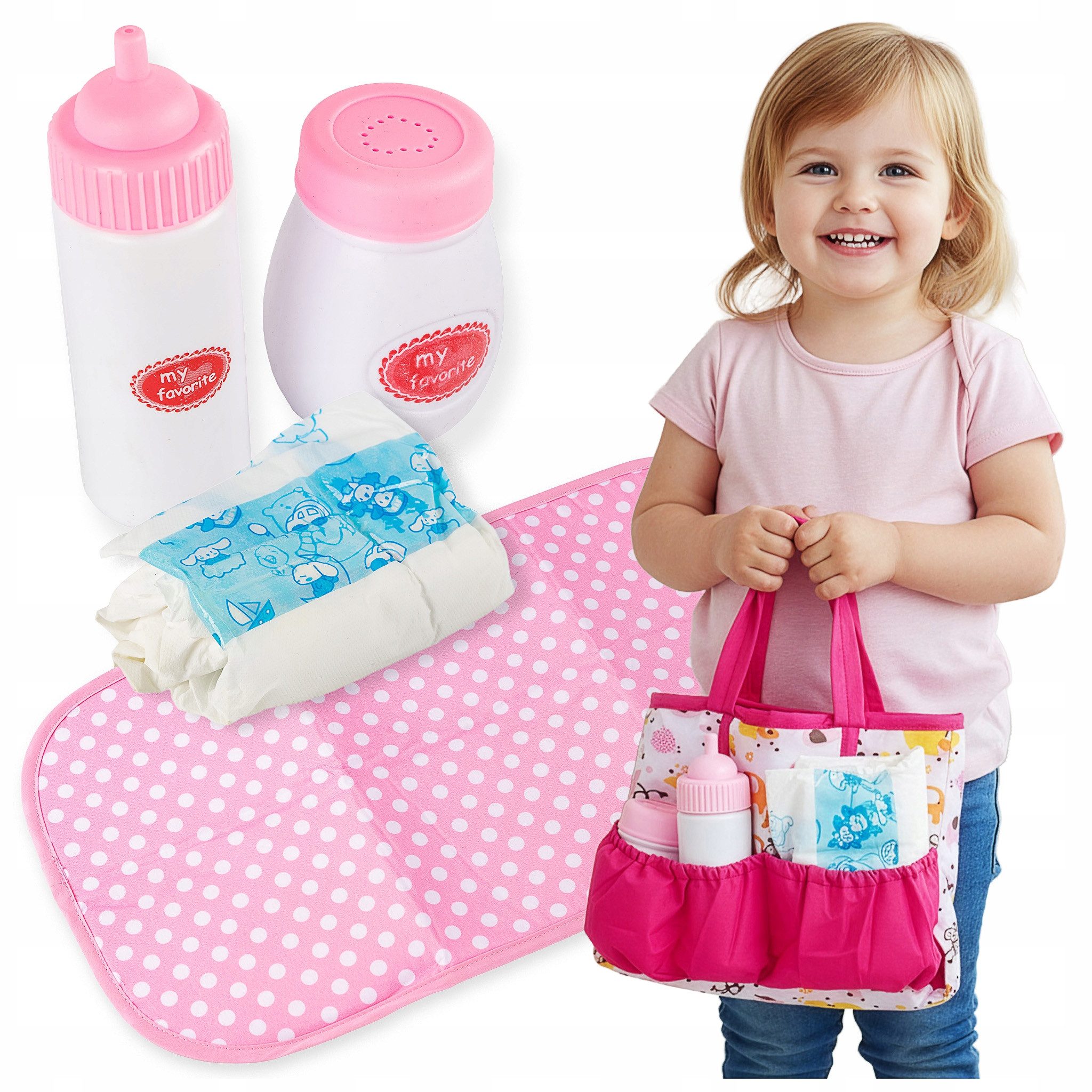 Kinderplay Dolls & Strollers Puppen Accessoires-Set Puppen Pflegeset mit Tasche – realistisches Rollenspiel Zubehör, (Set)