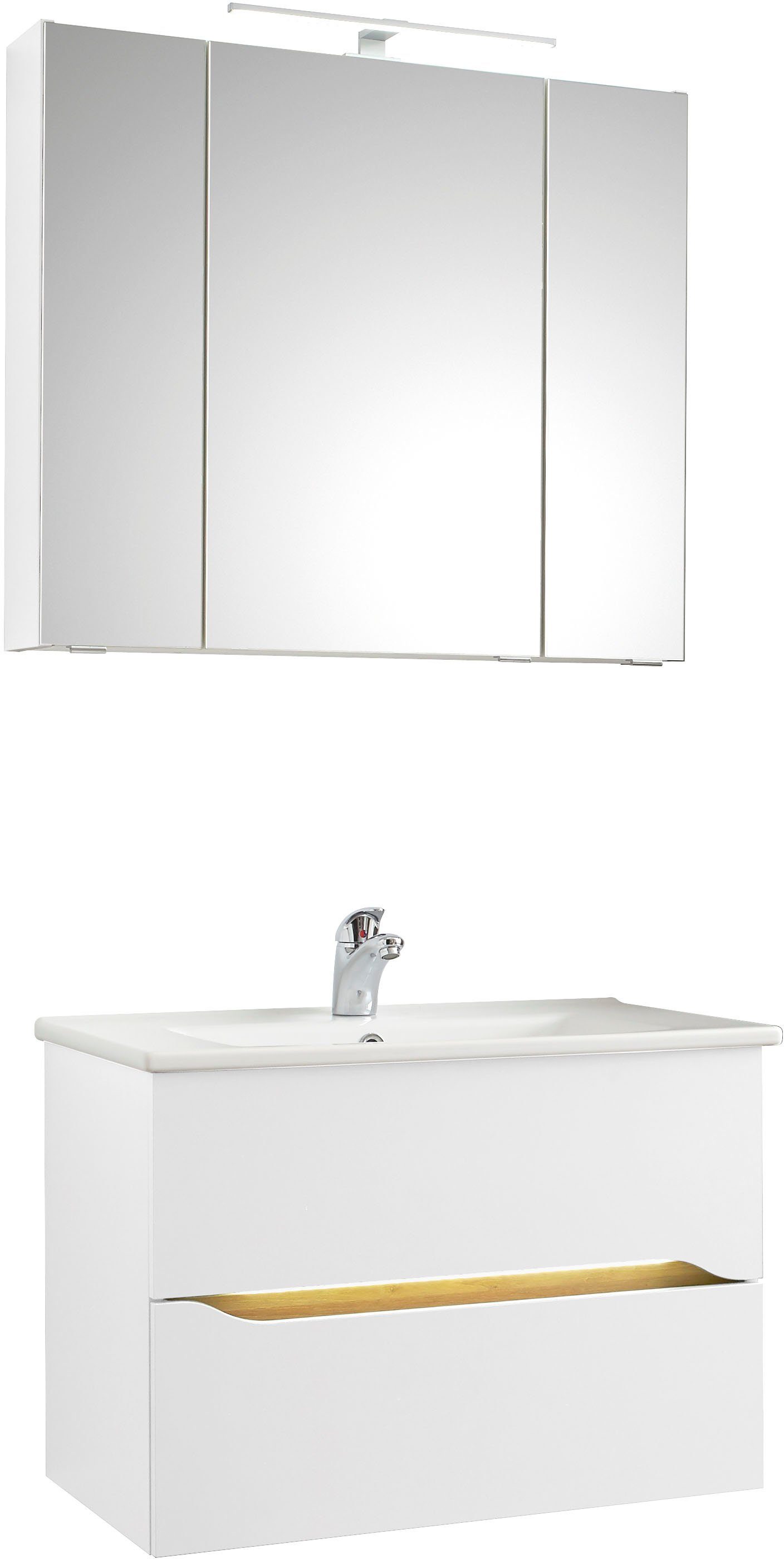 Badmöbel-Set Quickset 2-teilig, Keramikwaschtisch mit LED-Spiegelschrank