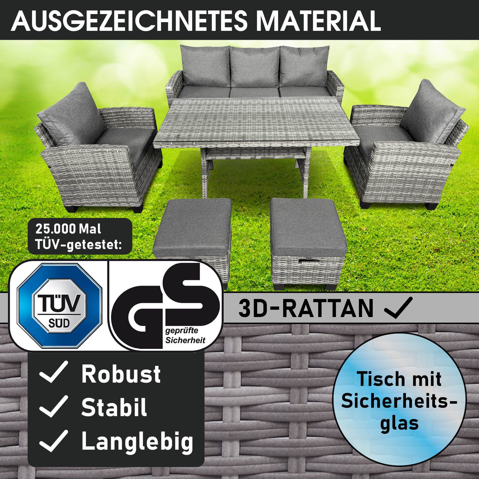 BRAST Gartenlounge-Set Delight, bis zu 7 Personen, viele Farben, inkl. extra Dicke Kissen, TÜV geprüft,Outdoor Loungemöbel Sitzgruppe