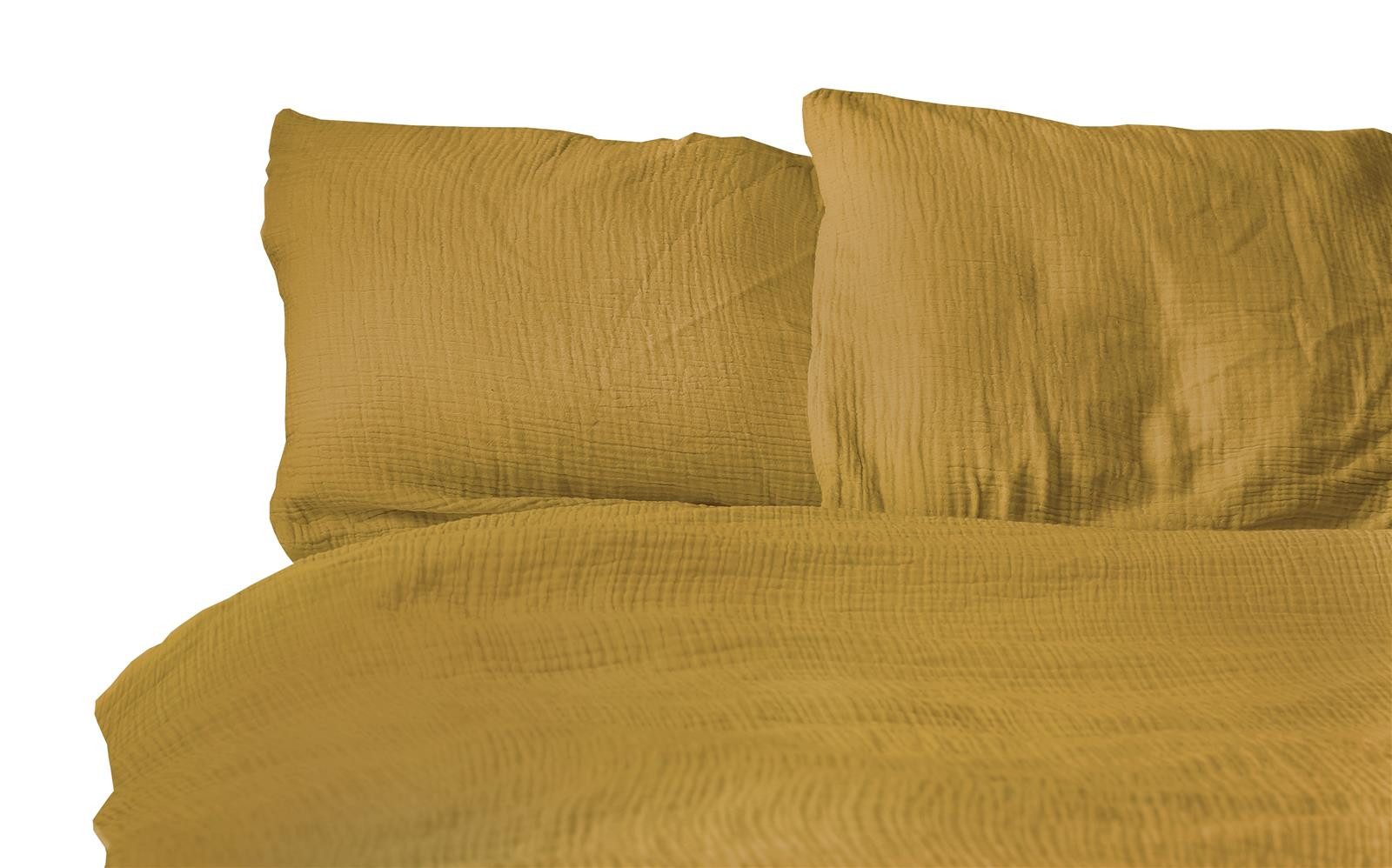 Carpe Sonno Bettwäsche Musselin Bettwäsche 135x200 cm Sommerbettwäsche Bettbezug Bügelfrei, Musselin, 2 teilig, Bettwäsche Musselin 135x200 Musselin Bettwäsche Gold Uni