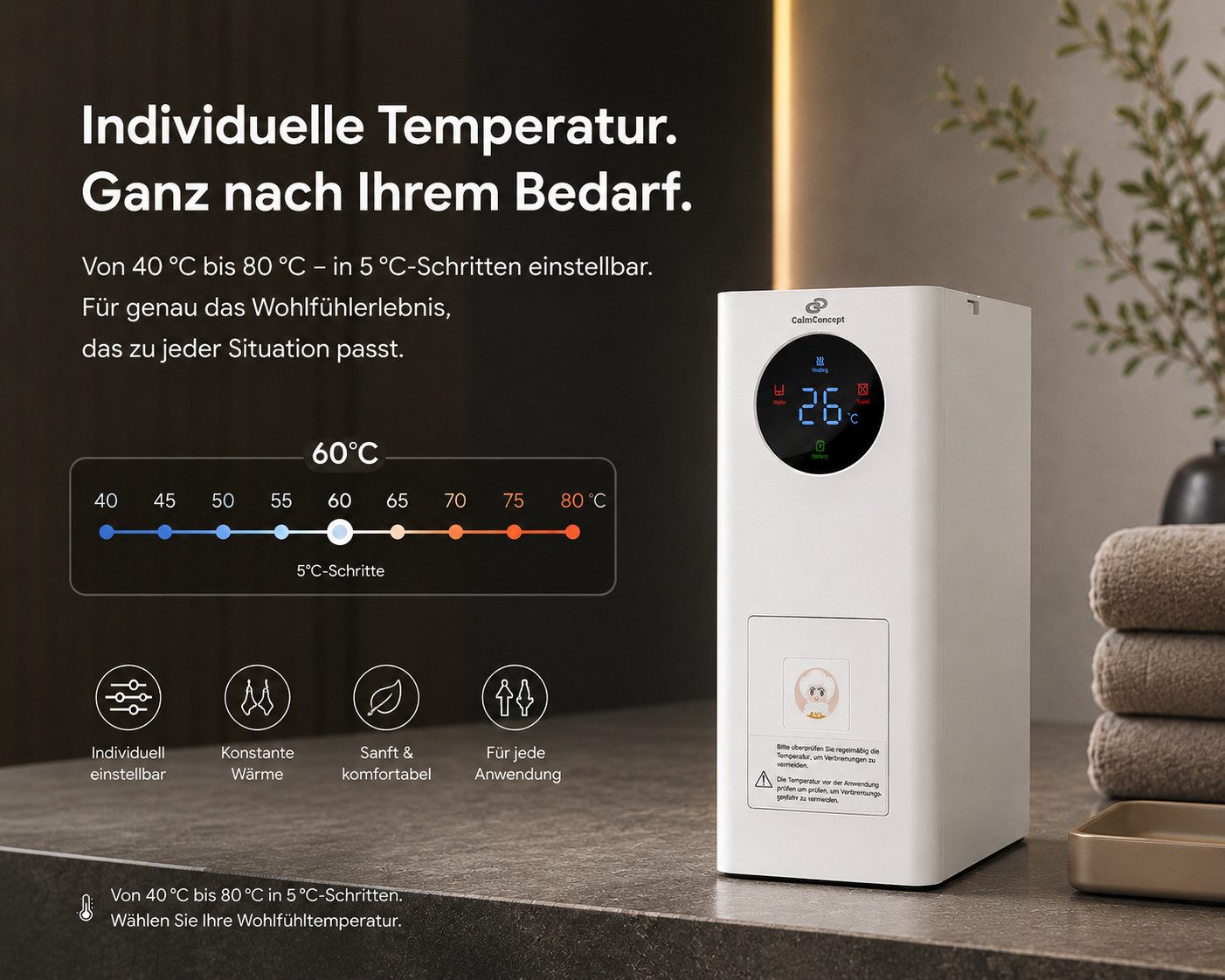 NAIPO Papiertuchspender CalmConcept® Warm- & Kalttuchspender mit Akku, Oshibori Maschine, Warme Feuchttücher Gerät für Zuhause und unterwegs