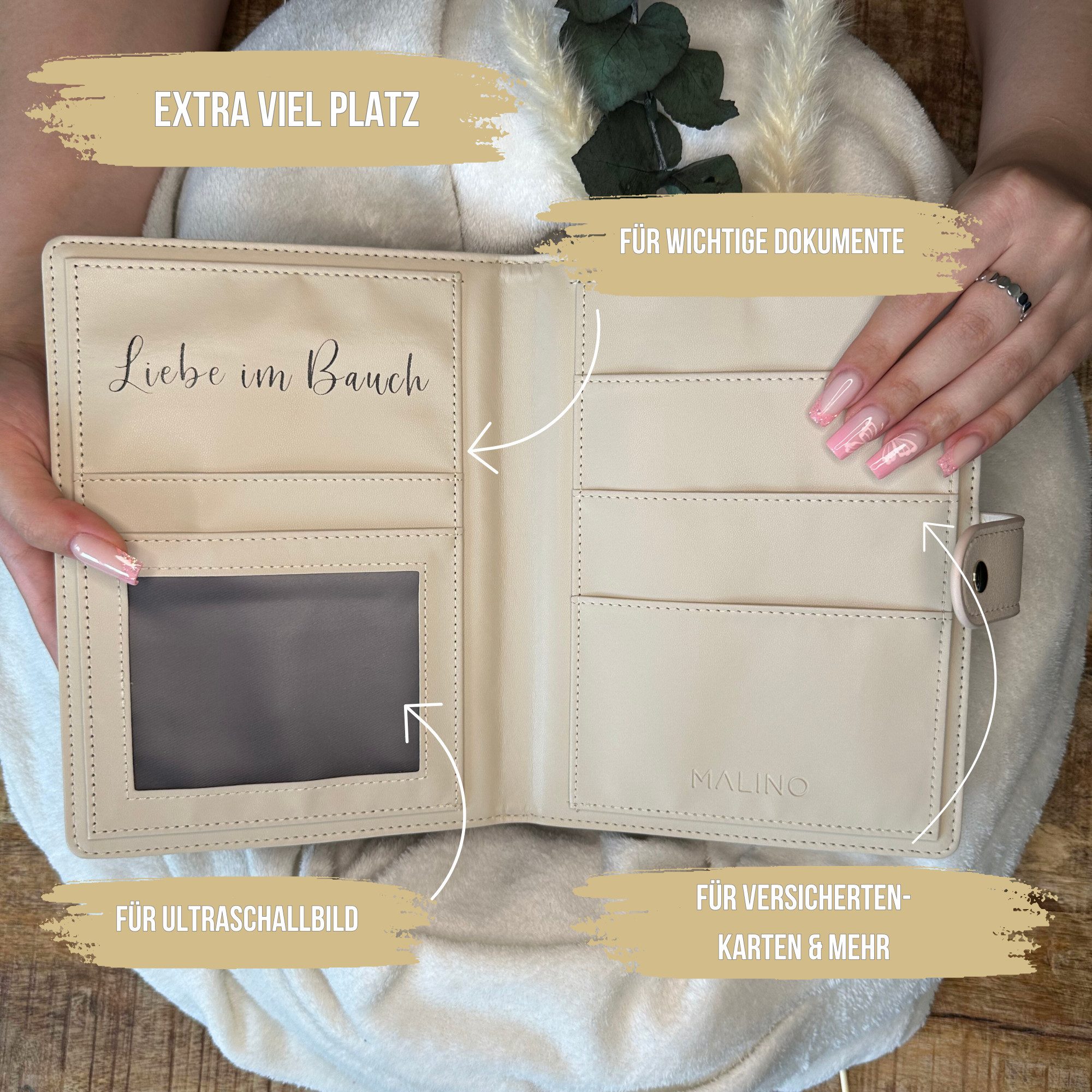 Malino Mutterpass-Hülle Mutterpasshülle Leder Beige Deutsch, Schutzhülle Mutterpass-Hülle