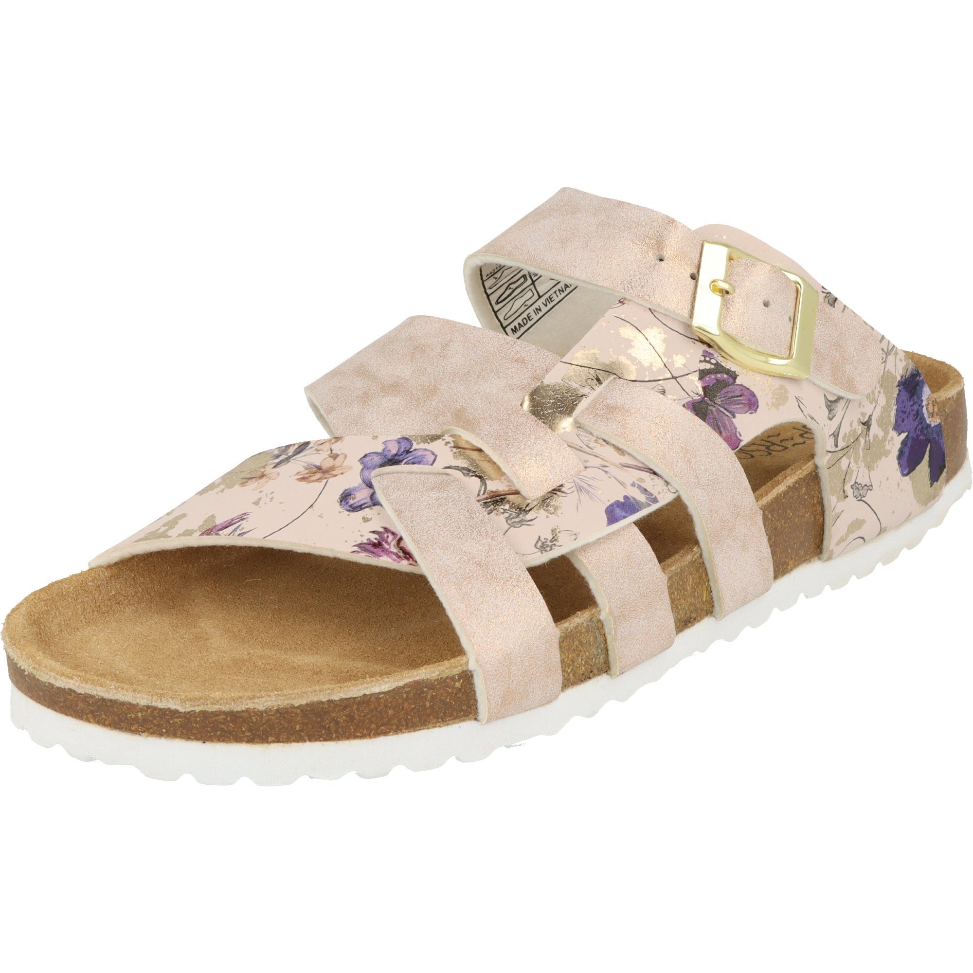 SUPERSOFT 274-686 Damen Pantolette Sandale Lederfußbett Rosegold Flower Pantolette