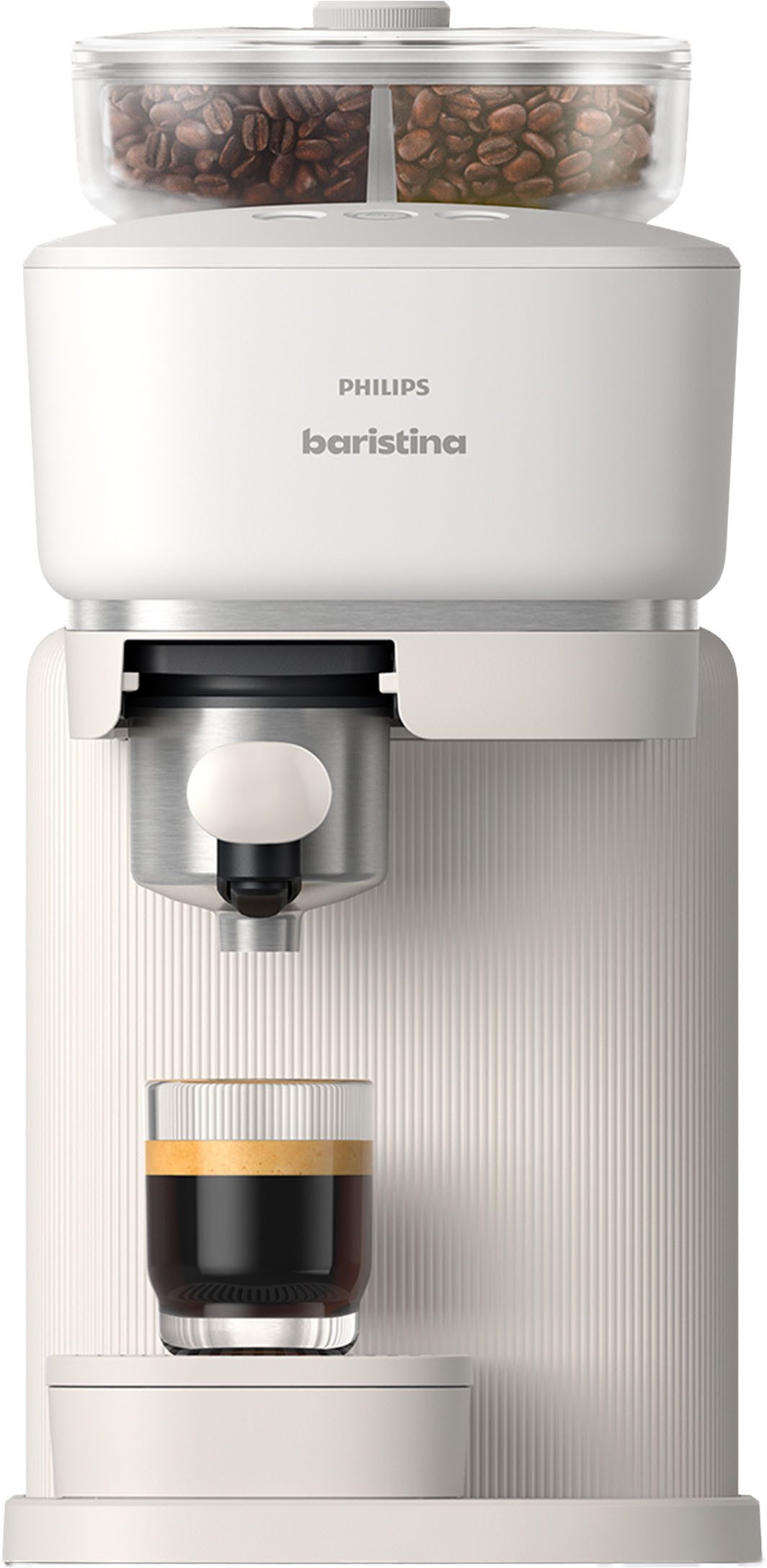 PHILIPS baristina Espressomaschine mit Bean swap BAR320/00 mit Mahlwerk für ganze Bohnen, Doppelter Bohnenbehälter, 16 bar Pumpendruck, Naturweiß​