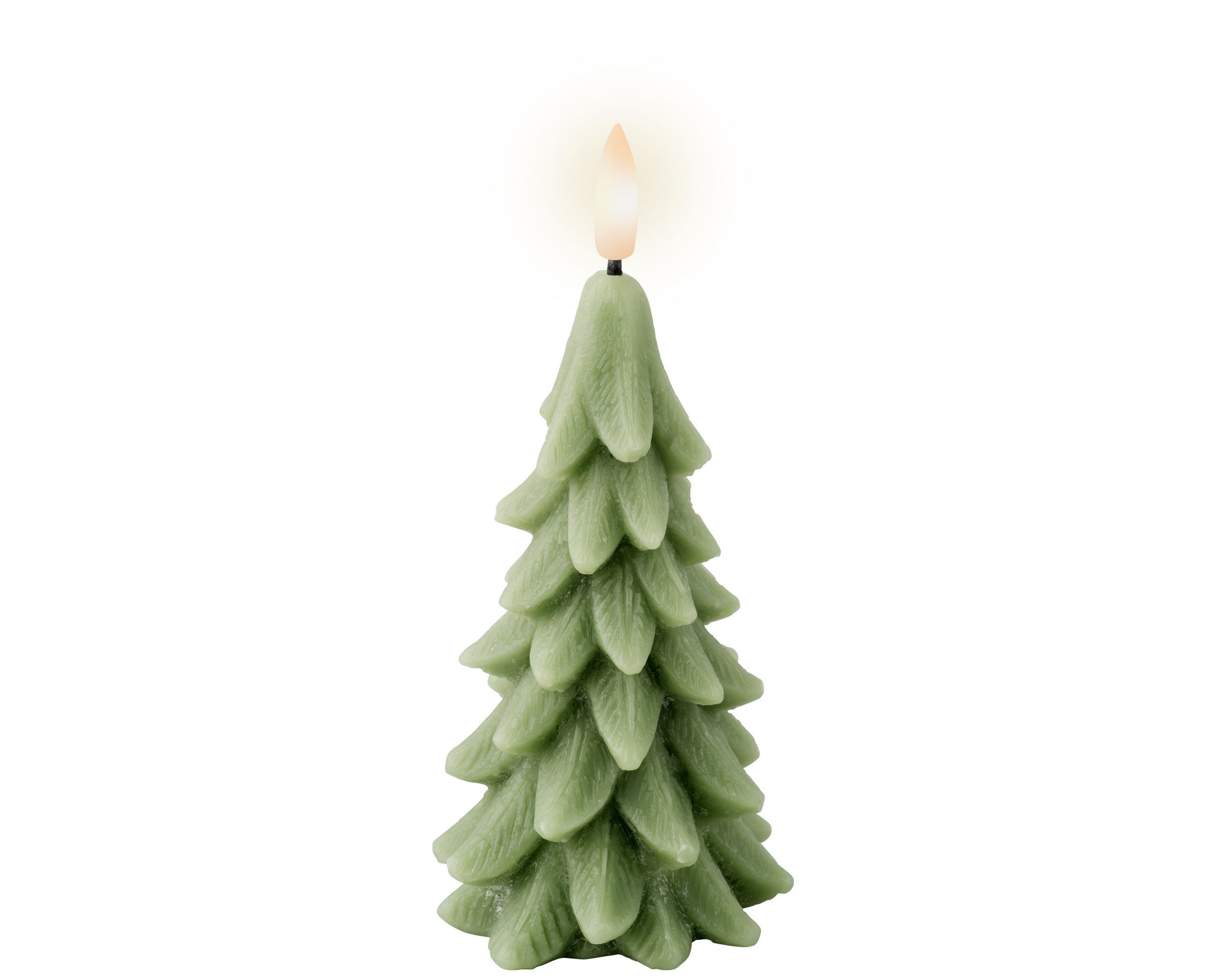 Lumineo LED-Kerze, Timer, warmweiß, LED Kerze Tannenbaum 15,5x7cm aus Wachs mit Timer Grün - Warmweiß