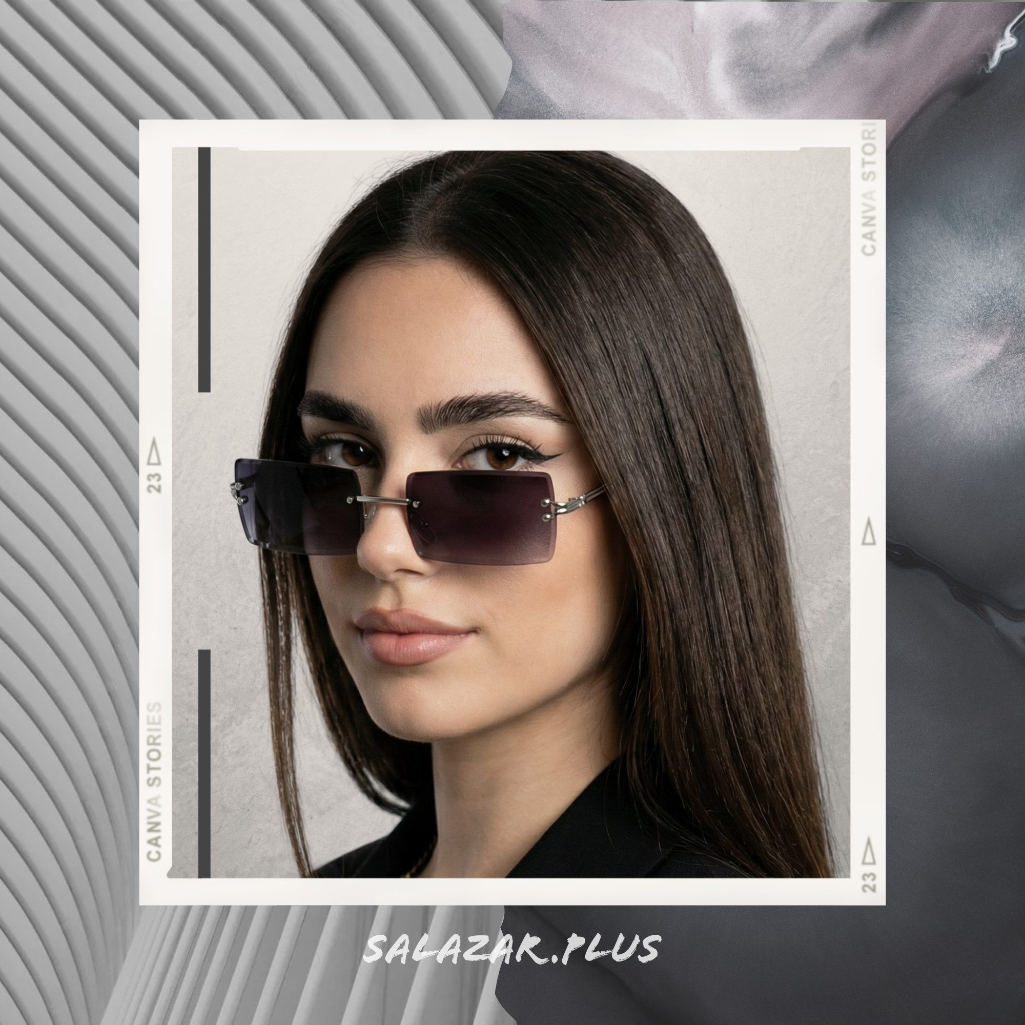 salazar.plus Sonnenbrille Randlos Rechteckig Unisex Rahmenlos Damen Herren leichte Brille