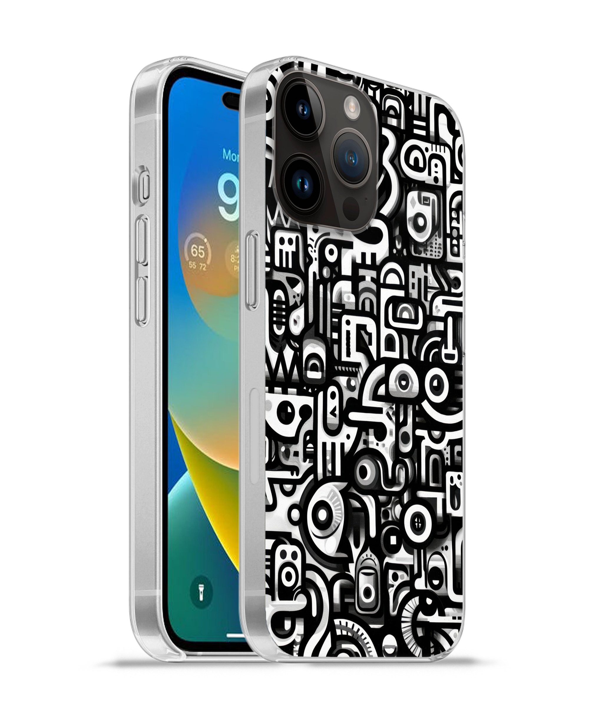 MuchoWow Handyhülle für Apple iPhone 14 Pro Max Symbole - Abstrakt - Grafik - Schwarz, Smartphone-Bumper, Print, Handy Schutzhülle Dünn