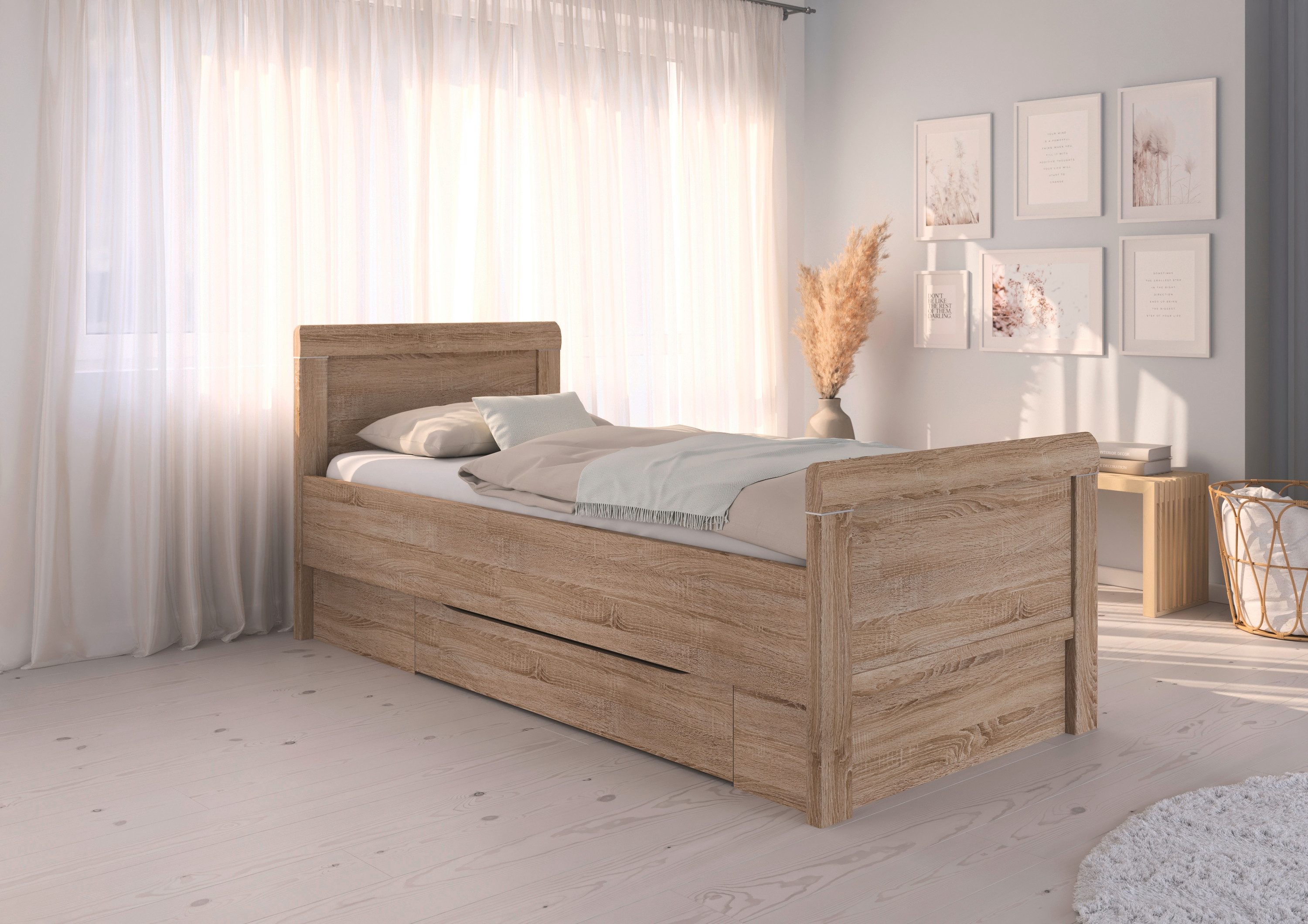 rauch Stauraumbett Bett Einzelbett Stollenbett Bettkästen EVELYN, in Komforthöhe mit Holzkopfteil sowie Schubladen MADE IN GERMANY
