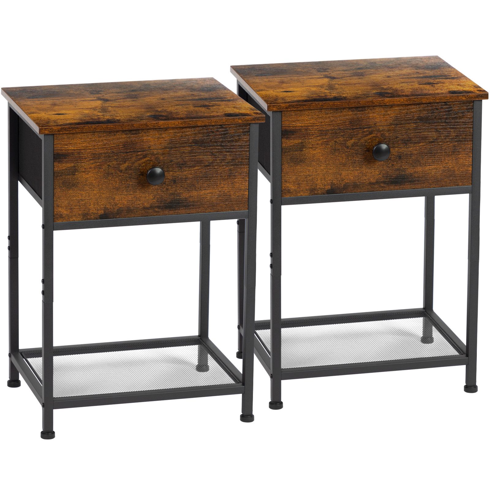 AMHANCIBLE Nachttisch 2er-Set im Industriestil, mit Schublade und offenem Ablagefach (2-St), Beistelltisch mit stabilem Metallrahmen, Maße 40×30×55 cm