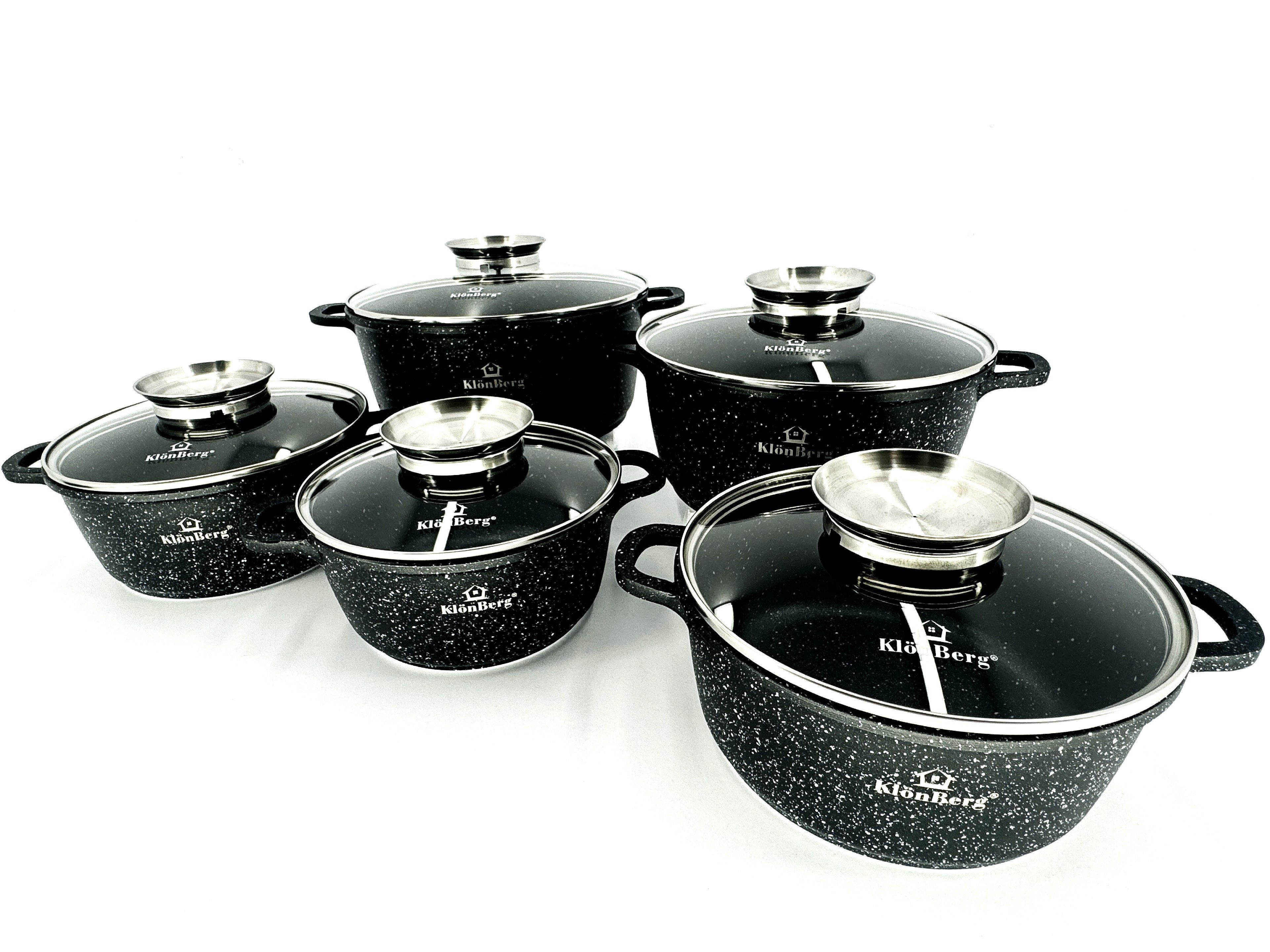KlönBerg Topf-Set Wunderschöne Töpfe mit Steinbeschichtung in 5 verschiedenen Größen, Aluminiumguss, Keramik, Edelstahl (Passt in jede Küche! 1.3L / 1.7L / 2.4L / 3.1L / 4.3L, 10-tlg., Es ist eine perfekte Geschenkidee für jeden Anlass), Innovative Aroma Knob-Griffe