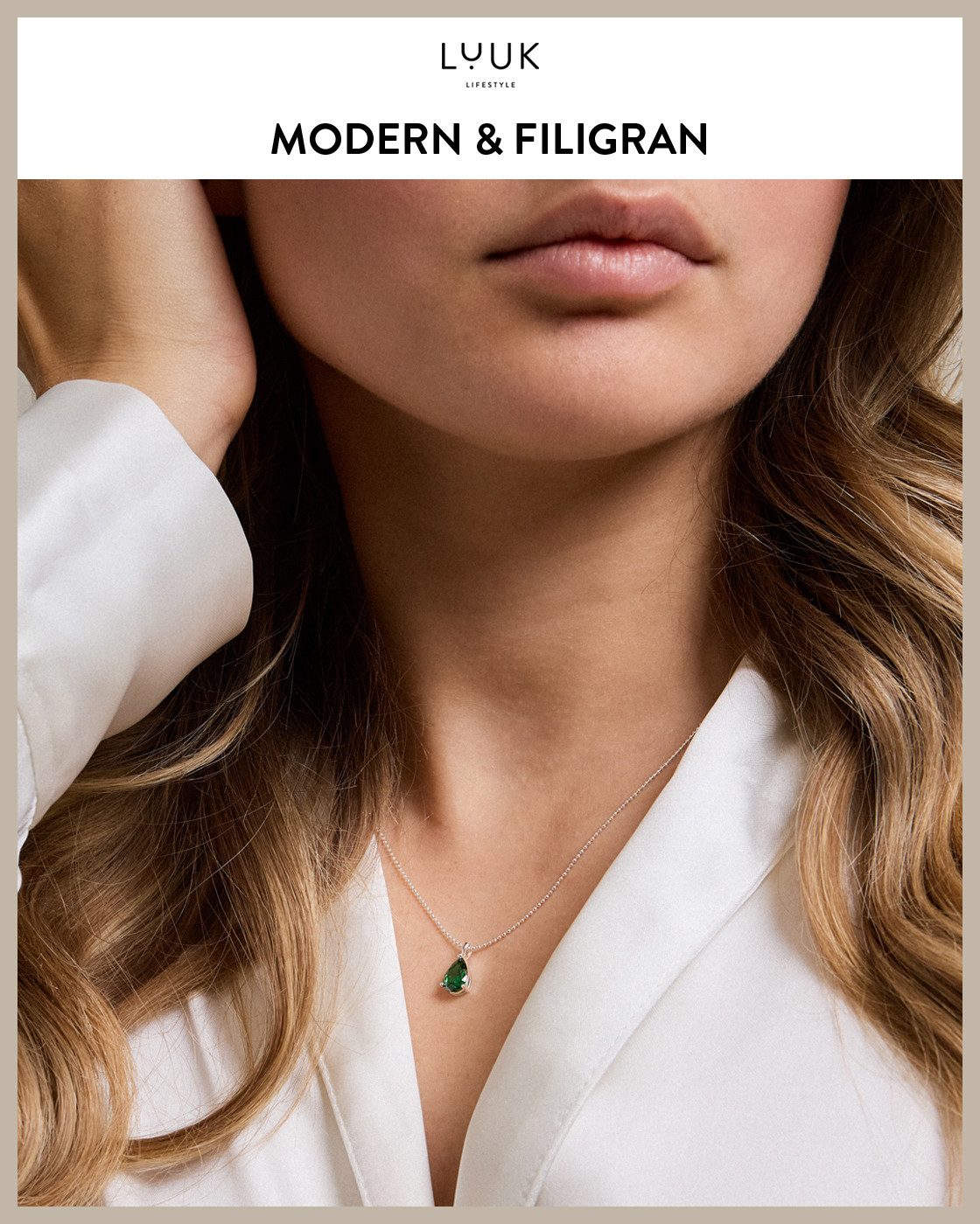 LUUK LIFESTYLE Kette mit Anhänger Waldgrün, Halskette mit Kristall