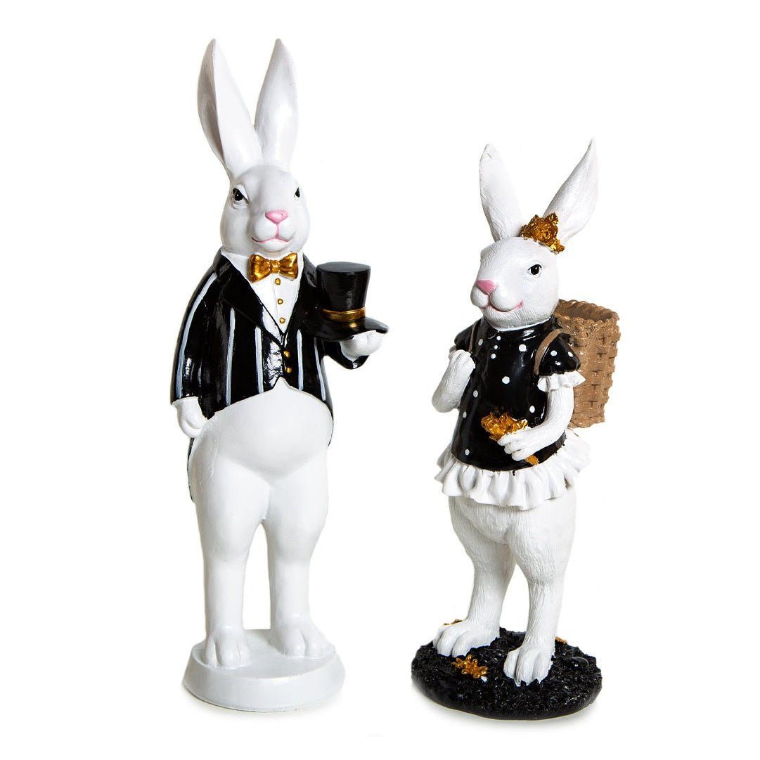 Logbuch-Verlag Dekofigur Elegantes Hasen Paar 30 cm Osterhasen schwarz weiß Gold
