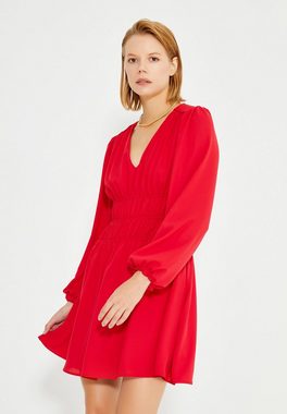 Just Like You Minikleid Rotes, langärmliges Kleid mit geraffter Taille