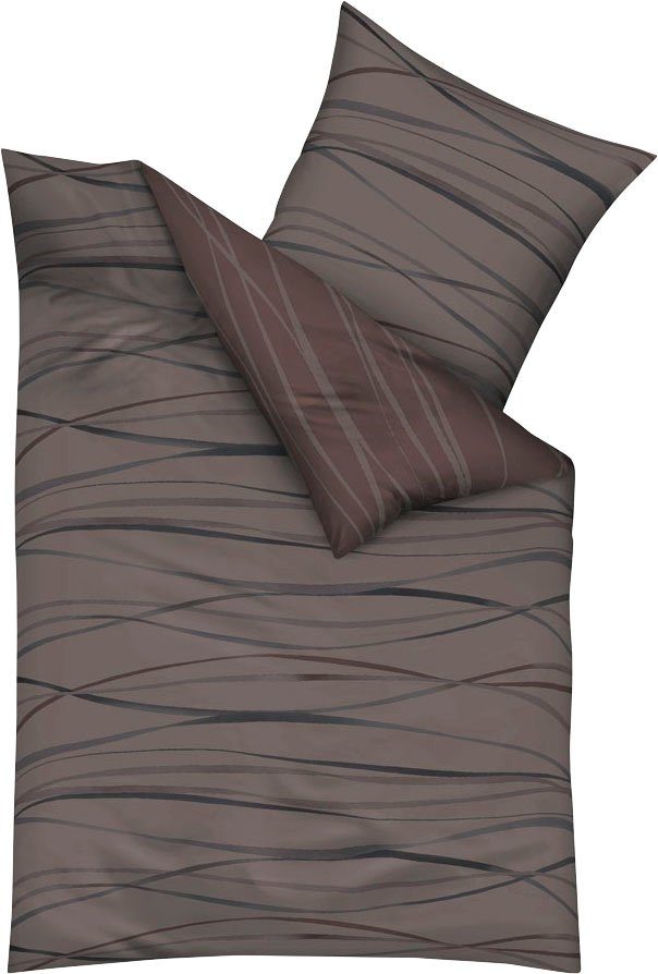 Kaeppel Wendebettwäsche MOTION 100% gekämmte Baumwolle, Mako-Satin, 2 teilig, mit feinen Wellenlinien, Markenreißverschluss, Wendeoptik
