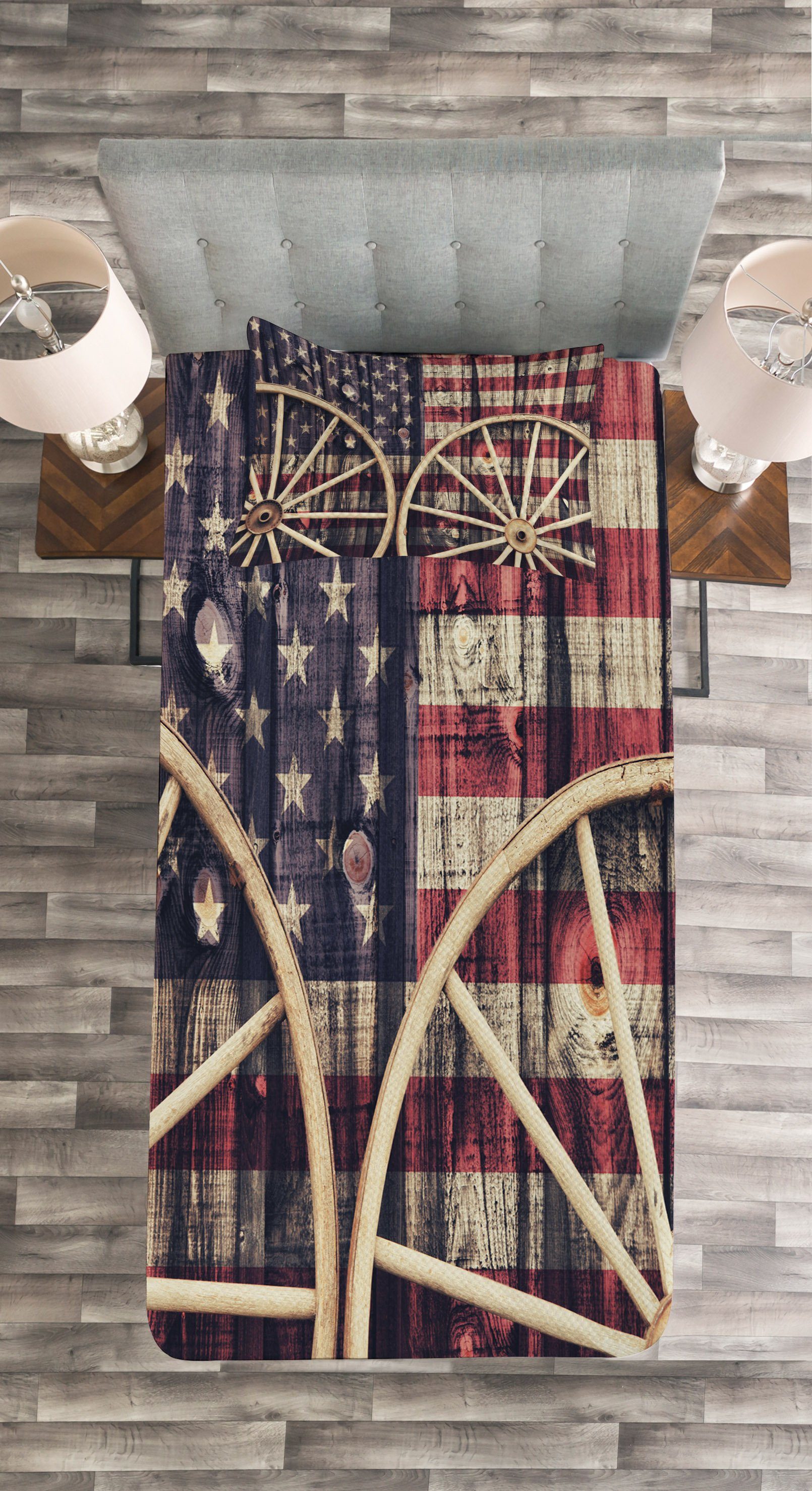 Kissenbezügen Antike Western Abakuhaus, Flagge Tagesdecke amerikanische Set Waschbar, mit