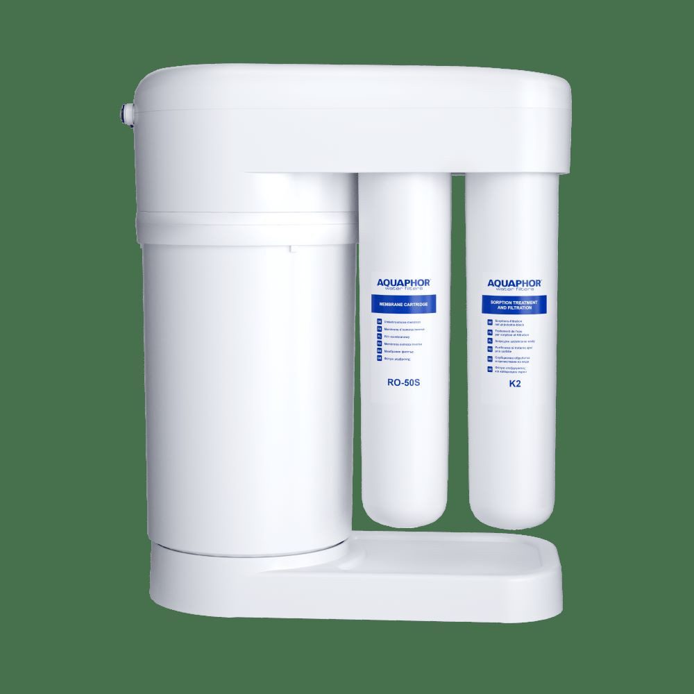 AQUAPHOR Untertisch-Trinkwassersystem Umkehrosmose DWM 101S mit Remineralisierung und Keimsperre, Wasserdruck: 1,9-6,3 Bar-Anschluss, für Wassertemperatur: 5-38° C, 371 × 420 × 190 mm (Länge × Höhe × Breite), Komplett-Set, inkl. Wasserhahn, BPA frei. Entfernt Kalk, Schwermetalle, Medikamente, Viren