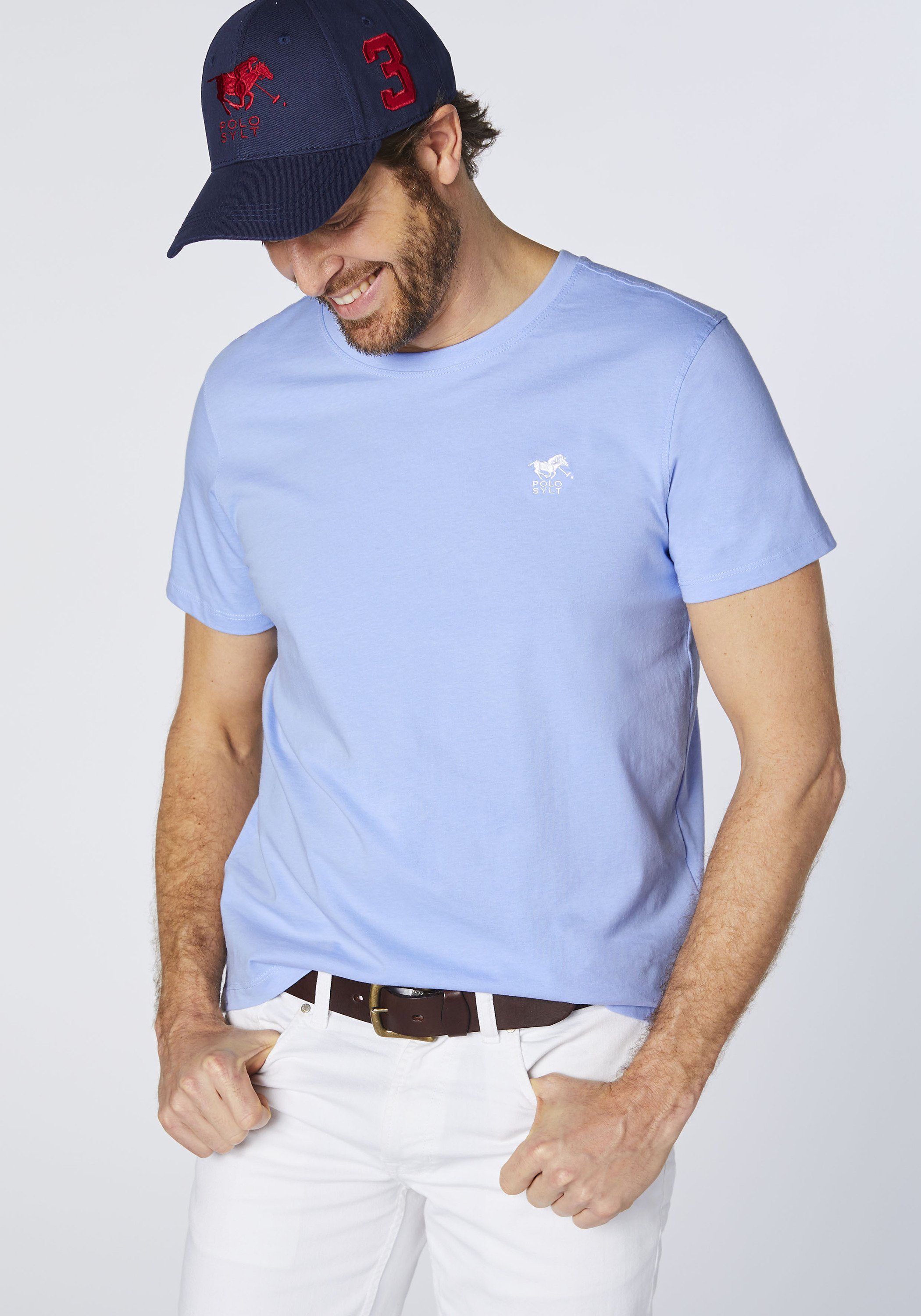 T-Shirt Brunnera Sylt Logo-Symbol gesticktem mit Polo Blue