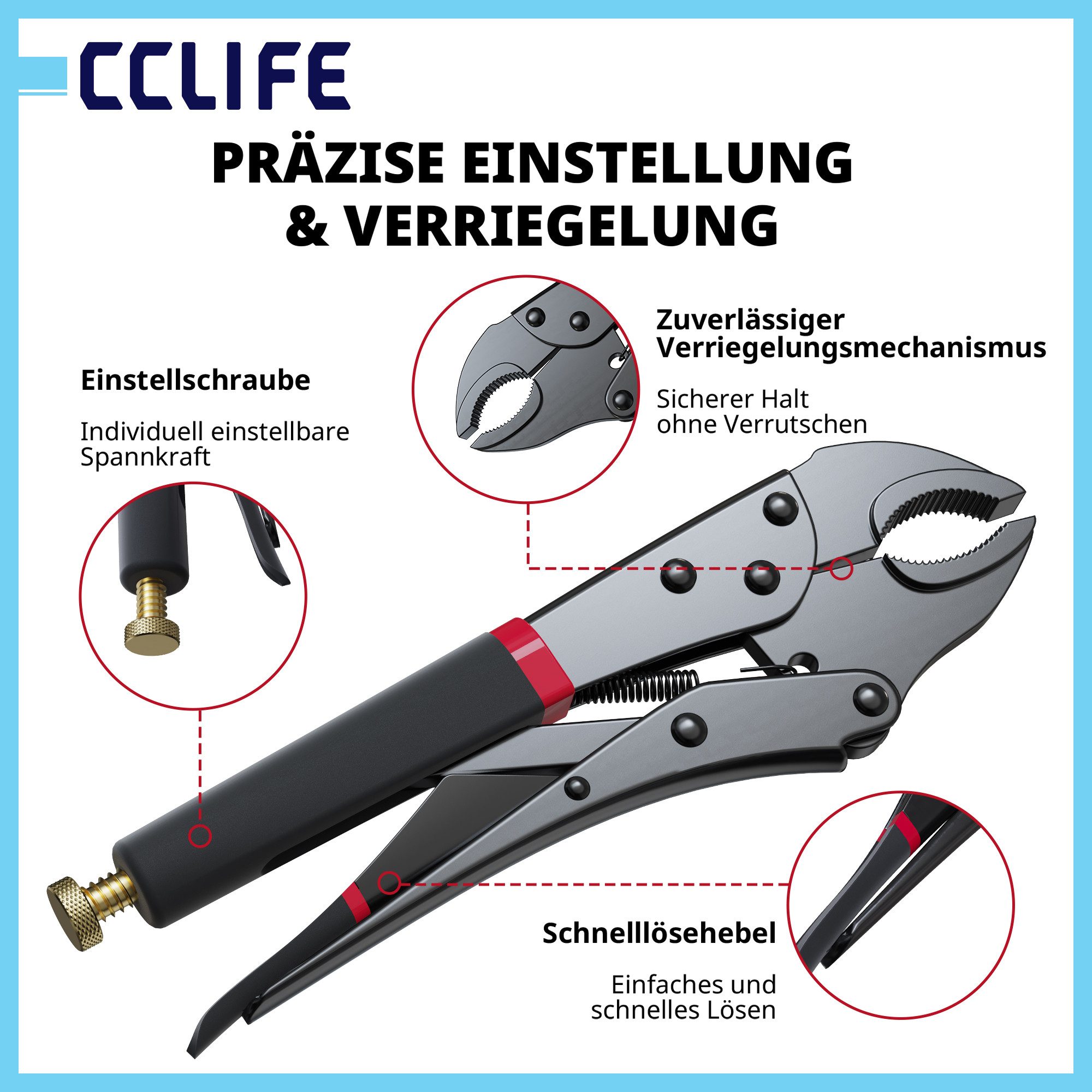 CCLIFE Gripzange CCLIFE Gripzangen Set aus Stahl fuer Schweißen und Reparatur, 3-tlg.