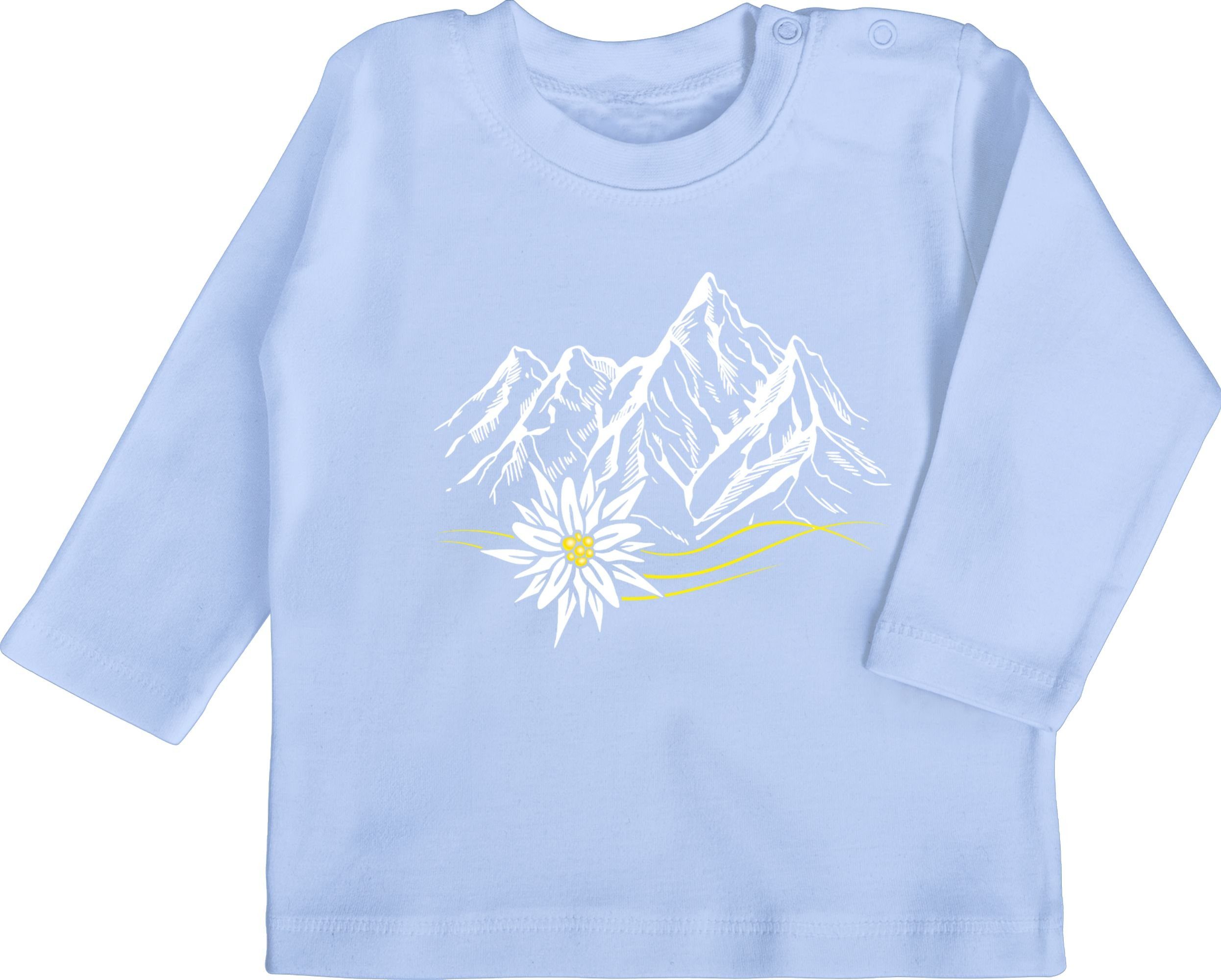 Shirtracer T-Shirt Edelweiß Berge Wandern Wanderlust Berg ruft Alpen Mode für Oktoberfest Baby Outfit 3 Babyblau