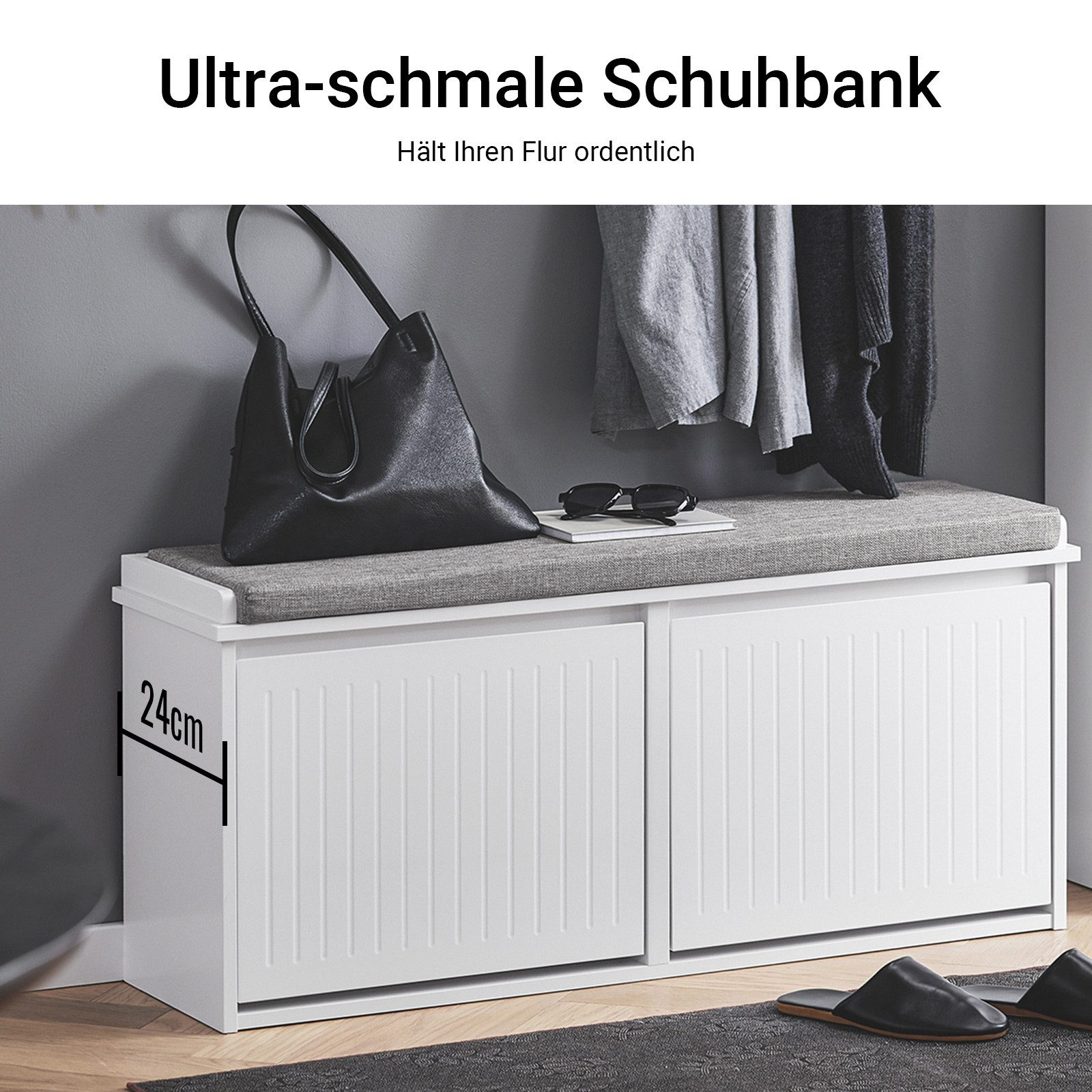 SoBuy Schuhbank FSR98-XL, Schuhregal mit Stauraum, Schuhbank mit Sitzfläche, für Flur, Schuhschrank mit 2 Klappen Schuhkipper Sitzbank Schuhkommode