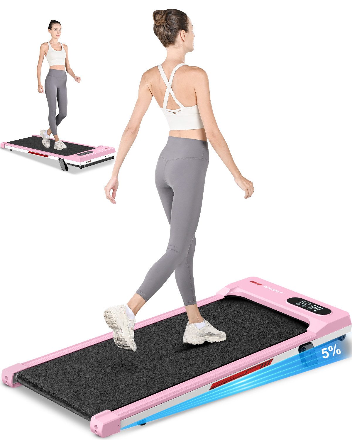 Dskeuzeew Laufband Klappbare Laufbänder 4 in 1 - Laufband mit 5% Steigung (1-8 km/h - LED-Anzeige - Noise<45db, Lauffläche 95 x 38,5 cm), Elektrisches 2.5PS Laufgerät für Zuhause bis 120KG