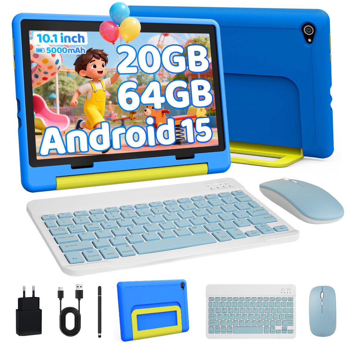 BUFO Kinder Lern-Tablet mit Elternkontrolle 10'' Android 16, 64GB Tablet (10", 64 GB, Android 15, Kids Bumper blau)