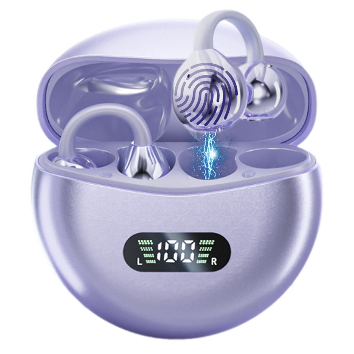 Forrlite Ohrclip Bluetooth 5.4 mit LED-Akkuanzeige und 60 Std. Laufzeit Open-Ear-Kopfhörer (Reduzierung des Anrufrauschens und Intelligente Bassoptimierung, Offenes Ohrclip-Design, HiFi Stereo, 60 Std Laufzeit, IPX4 Wasserdichte Kabellose Sport Bluetooth