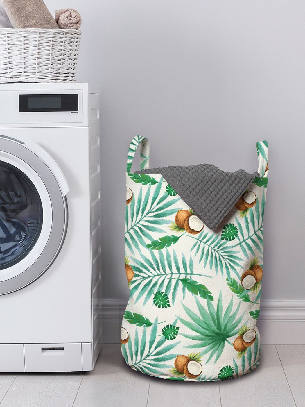 Abakuhaus Wäschesäckchen Wäschekorb Griffen Aloha Kordelzugverschluss für Waschsalons, Coconut Hawaii mit Aquarell